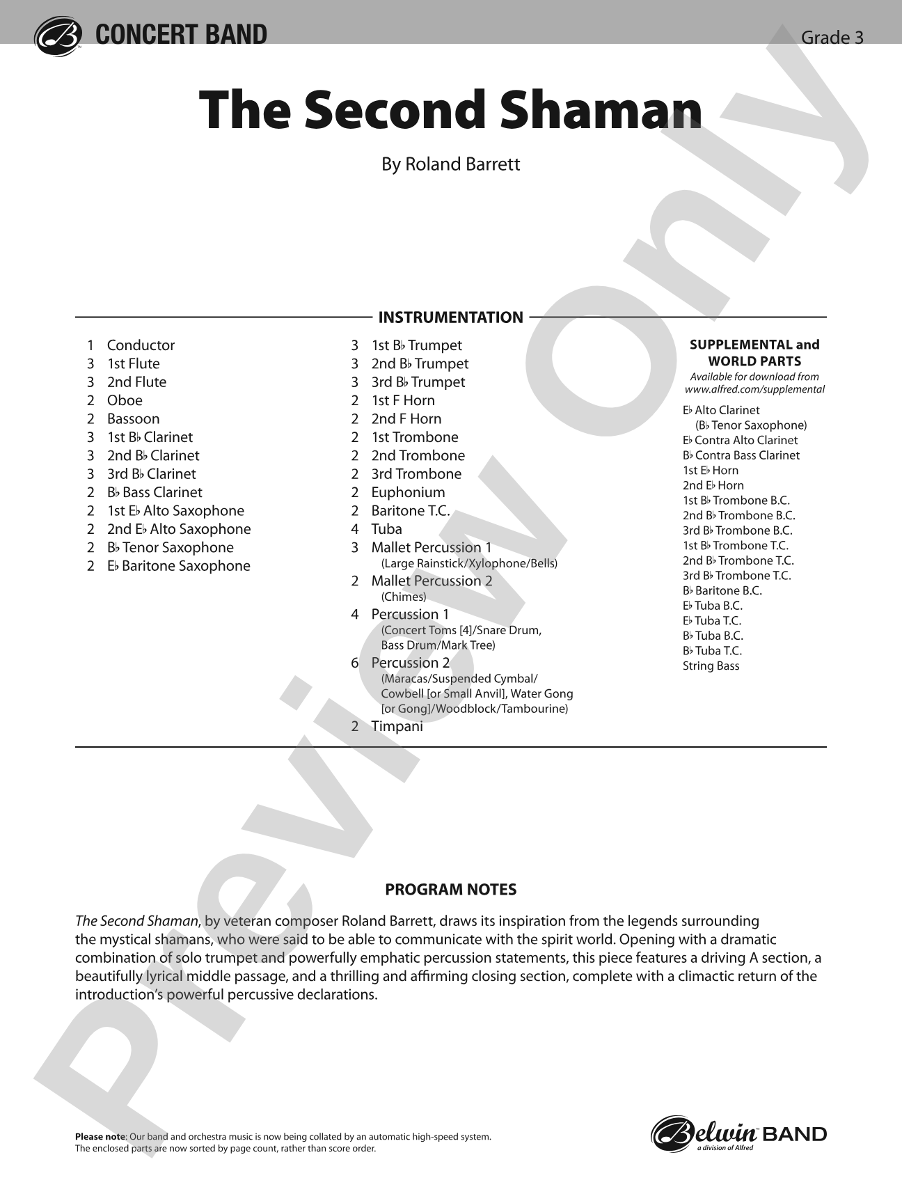 The Second Shaman: Concert Band Conductor Score & Parts