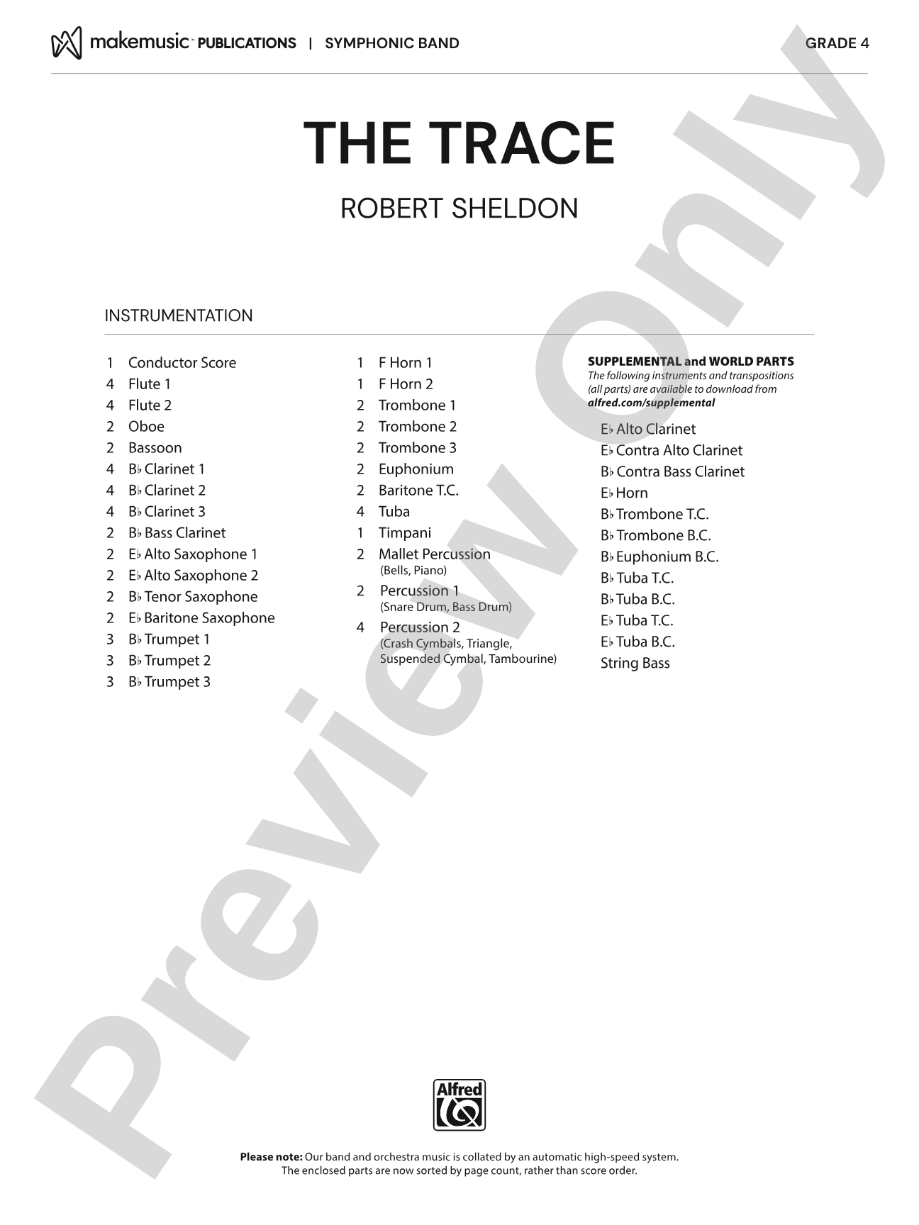 The Trace: Concert Band Conductor Score & Parts