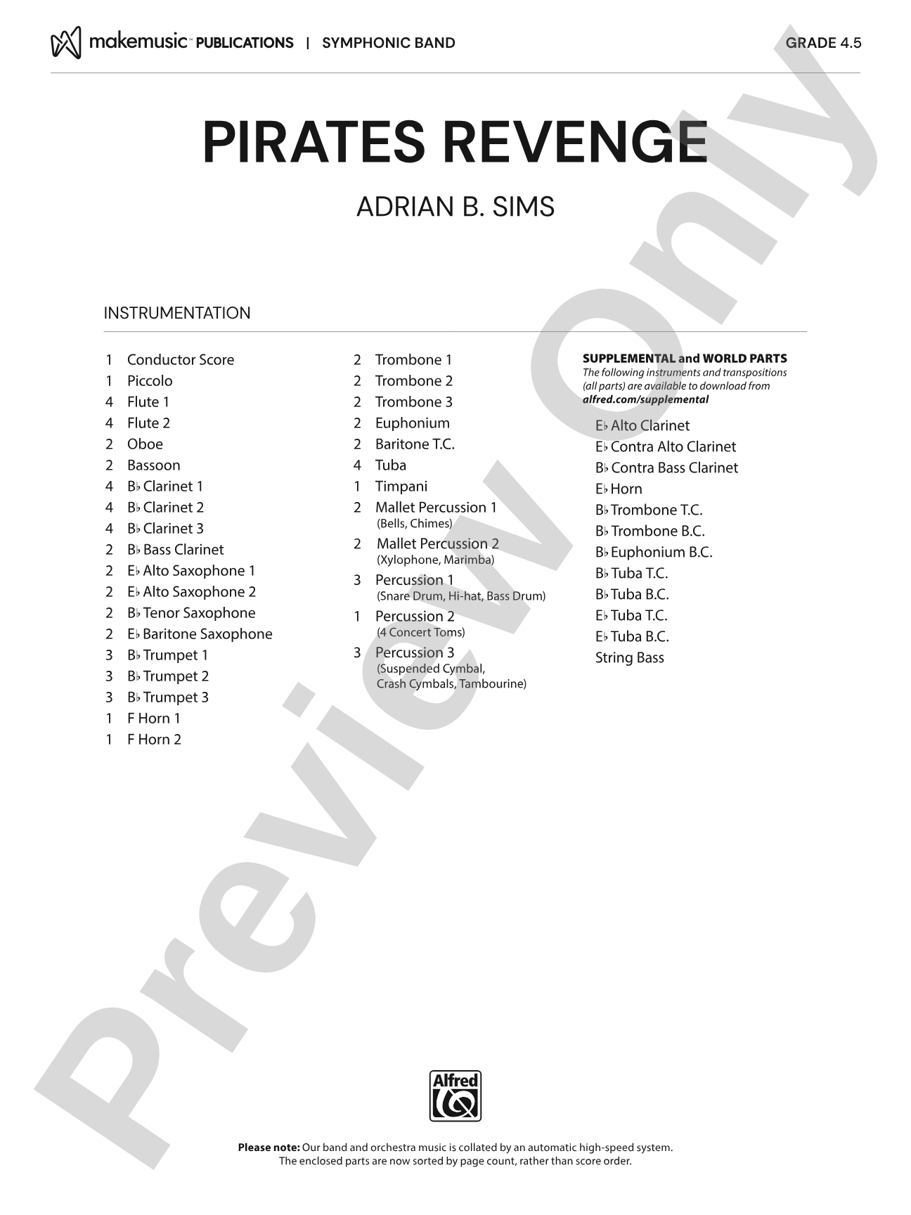 Pirates Revenge: Concert Band Conductor Score & Parts