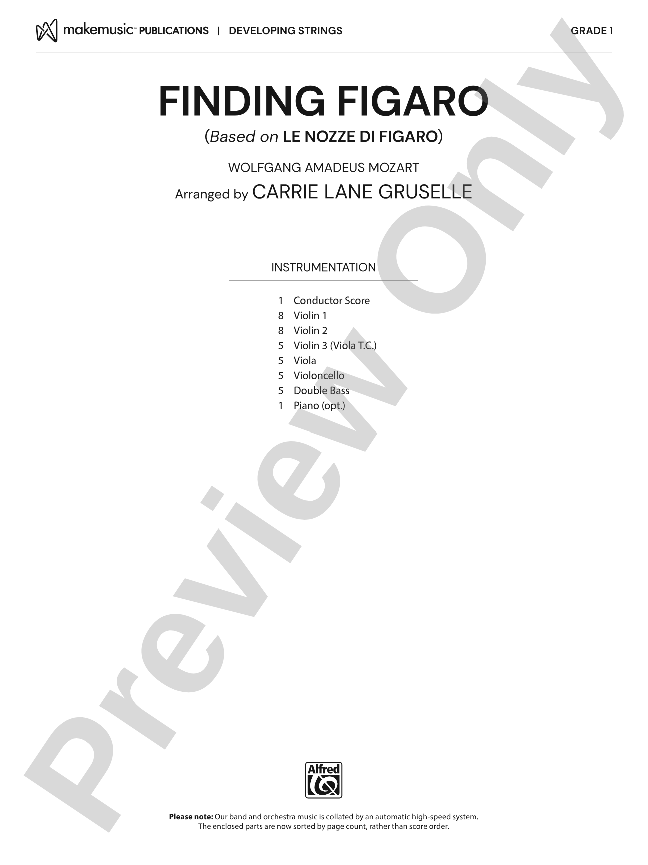 Finding Figaro: String Orchestra Conductor Score & Parts