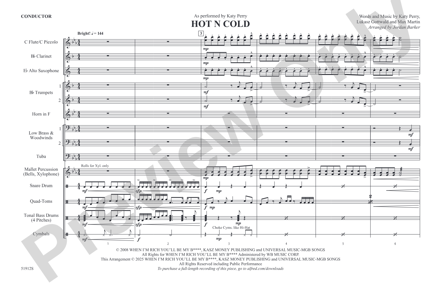 Hot N Cold: Marching Band Conductor Score & Parts