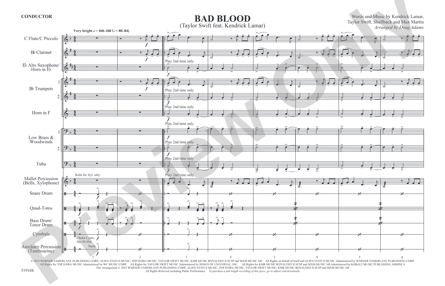 Bad Blood: Marching Band Conductor Score & Parts