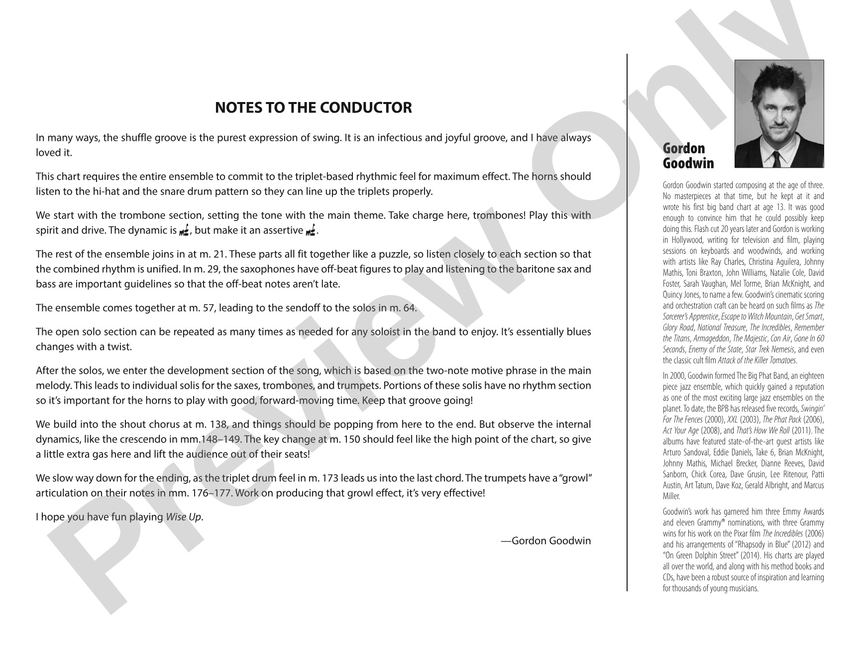 Wise Up: Jazz Ensemble Conductor Score & Parts