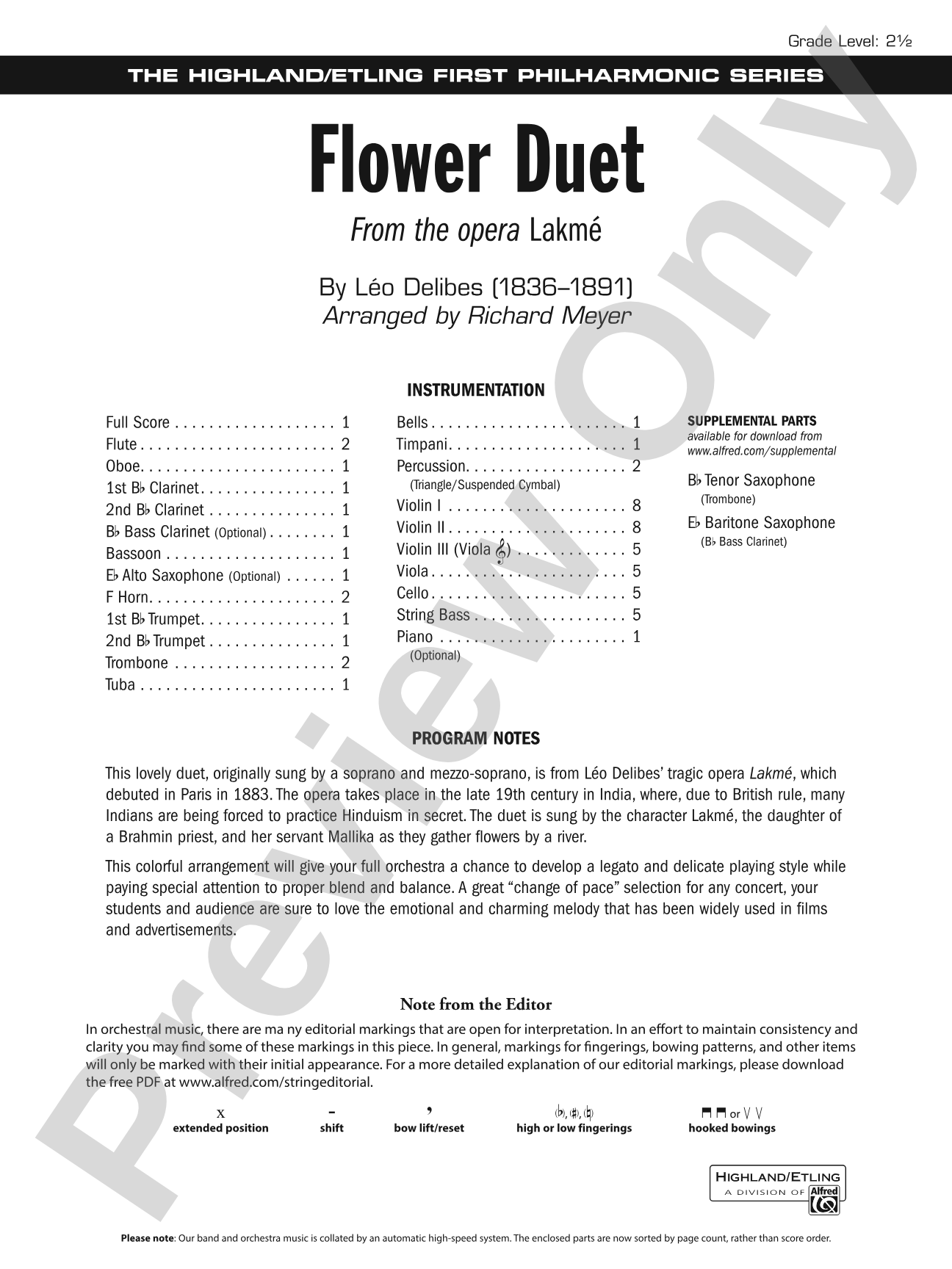 Flower Duet: Full Orchestra Conductor Score & Parts