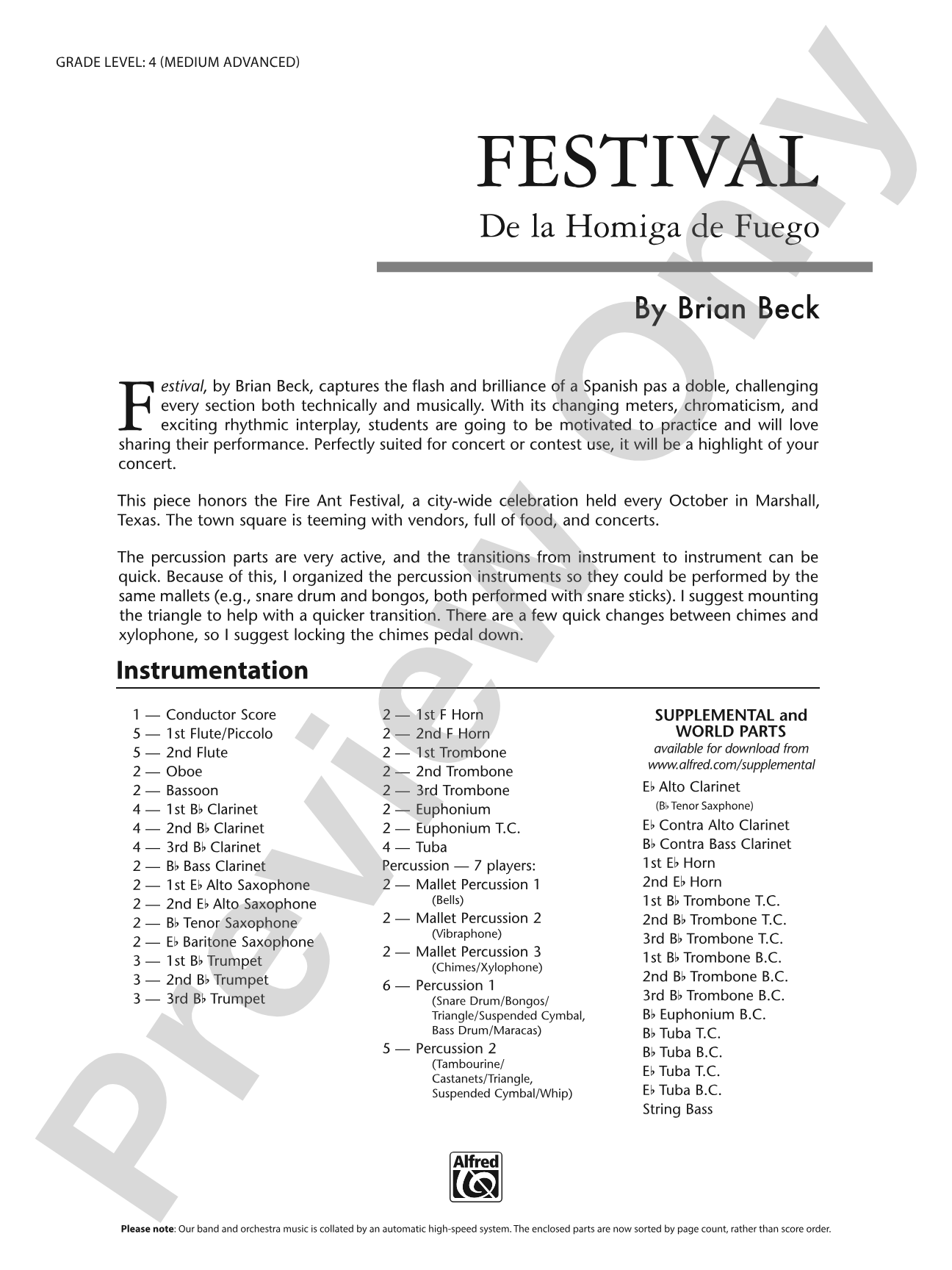 Festival: Concert Band Conductor Score & Parts