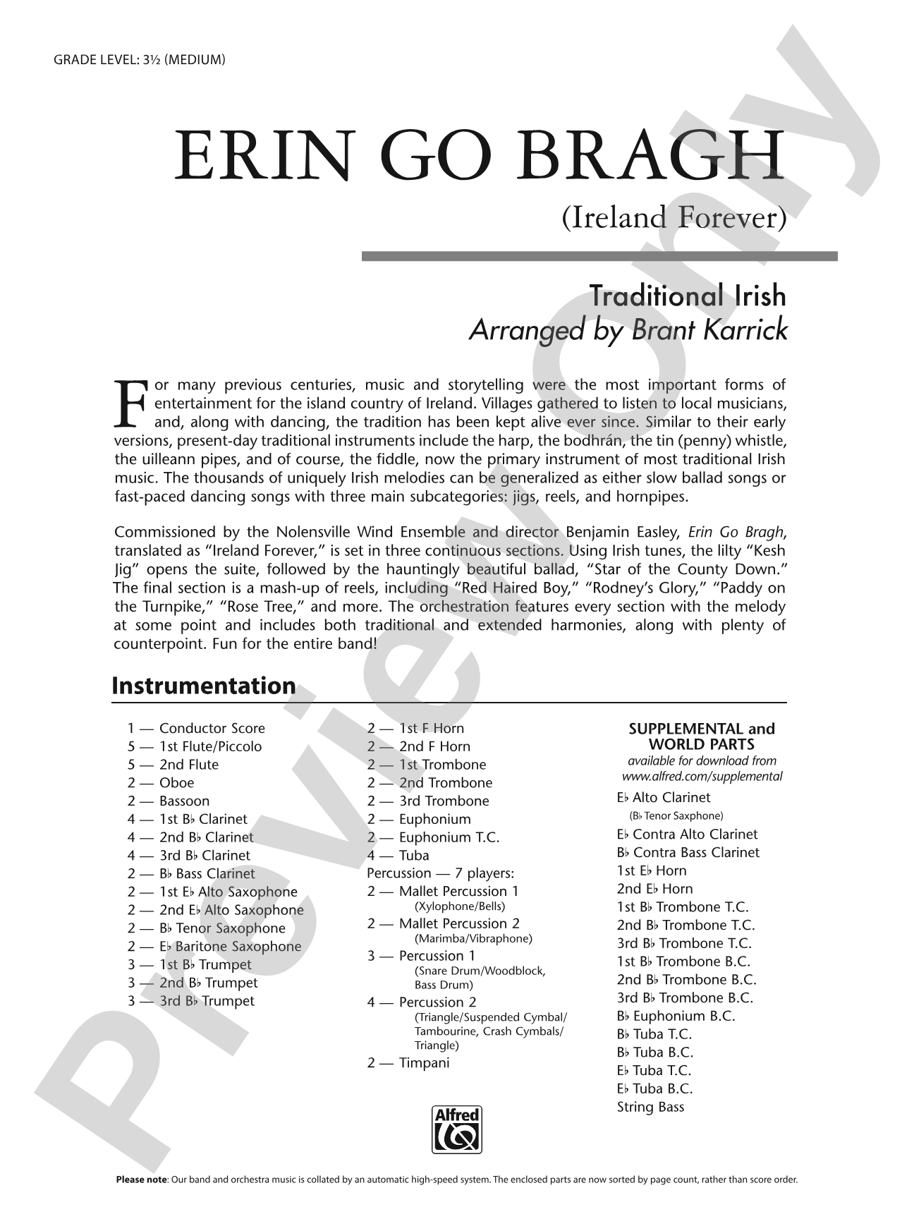 Erin Go Bragh: Concert Band Conductor Score & Parts