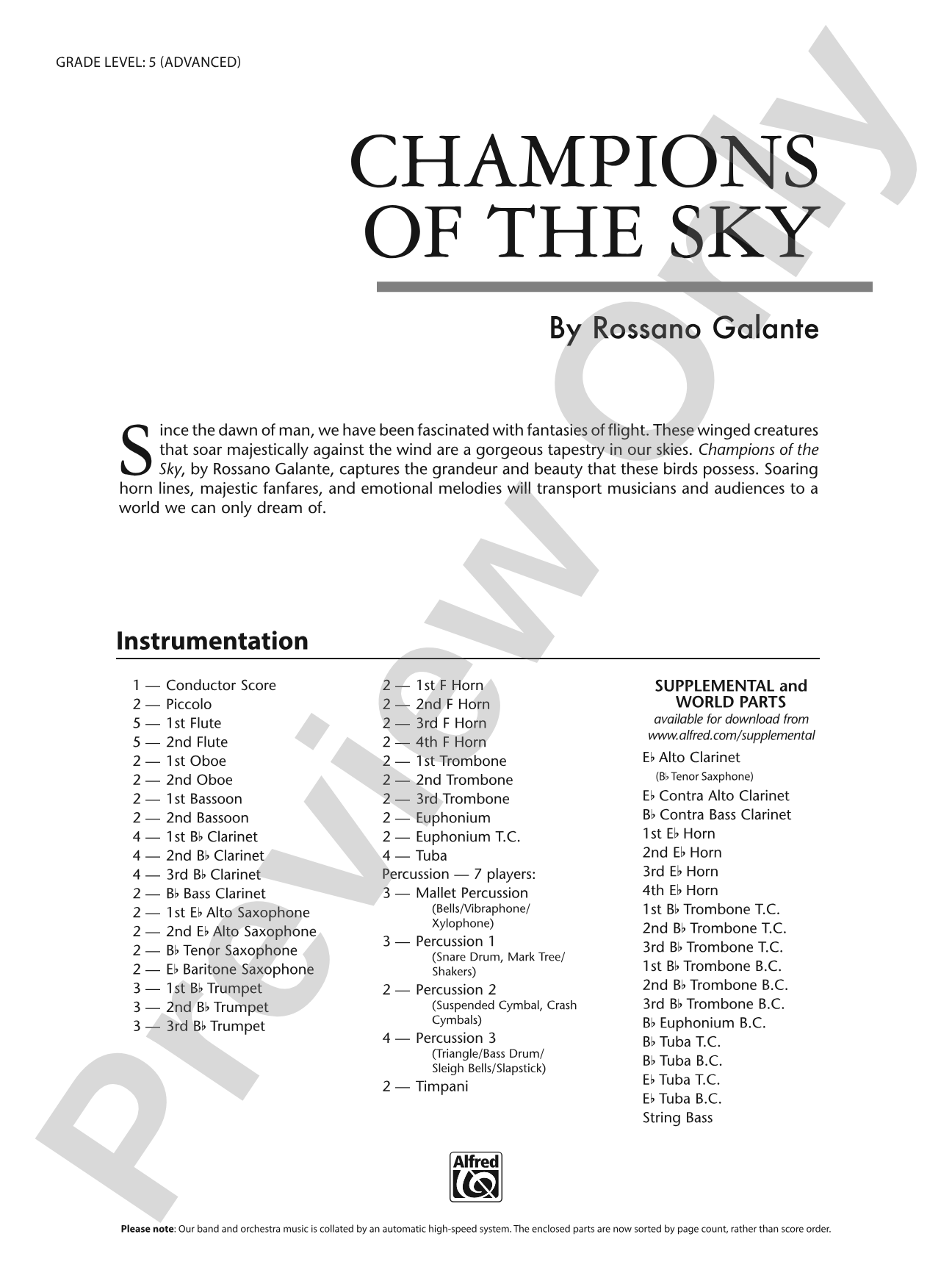 Champions of the Sky: Concert Band Conductor Score & Parts