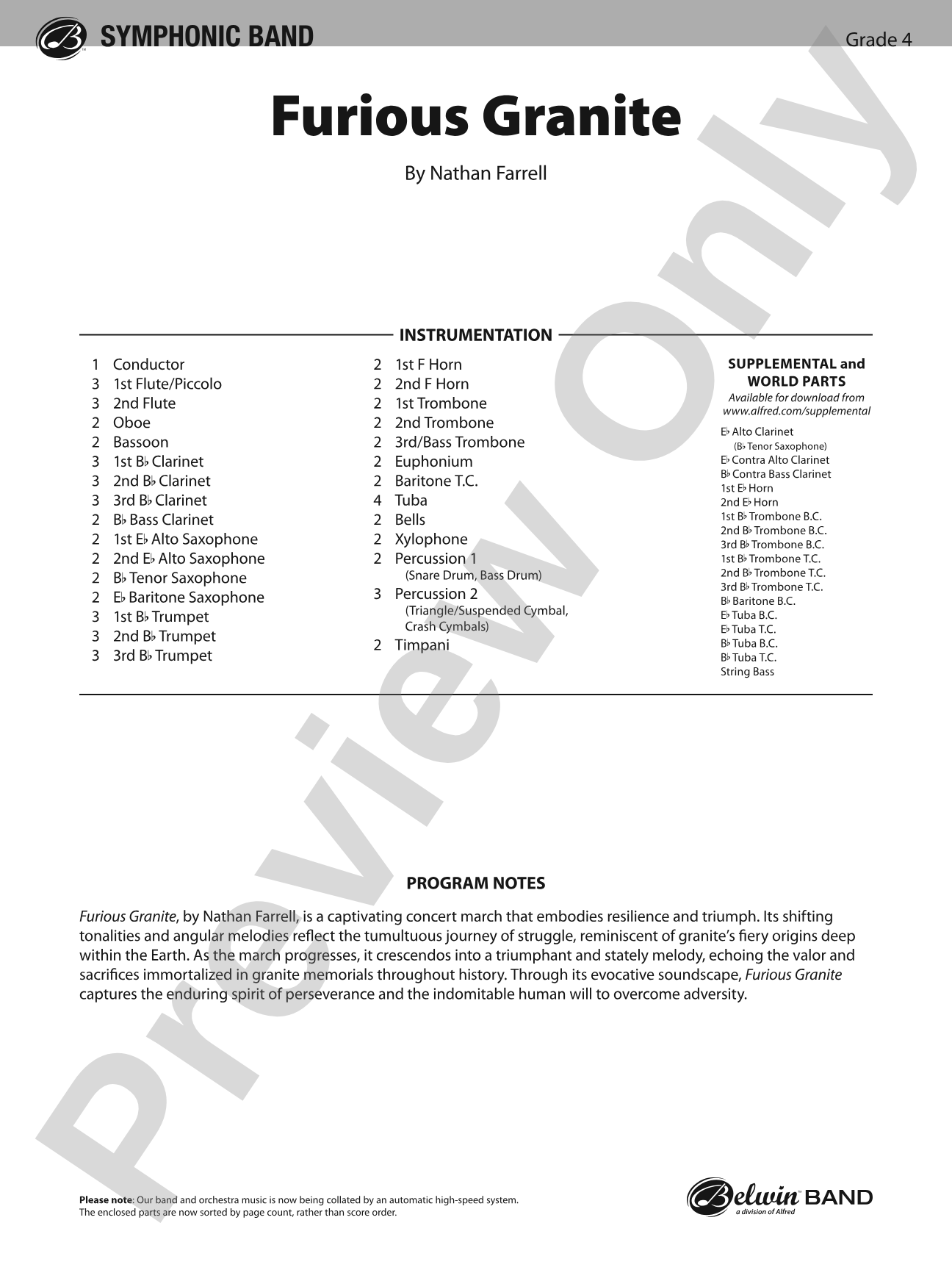 Furious Granite: Concert Band Conductor Score & Parts