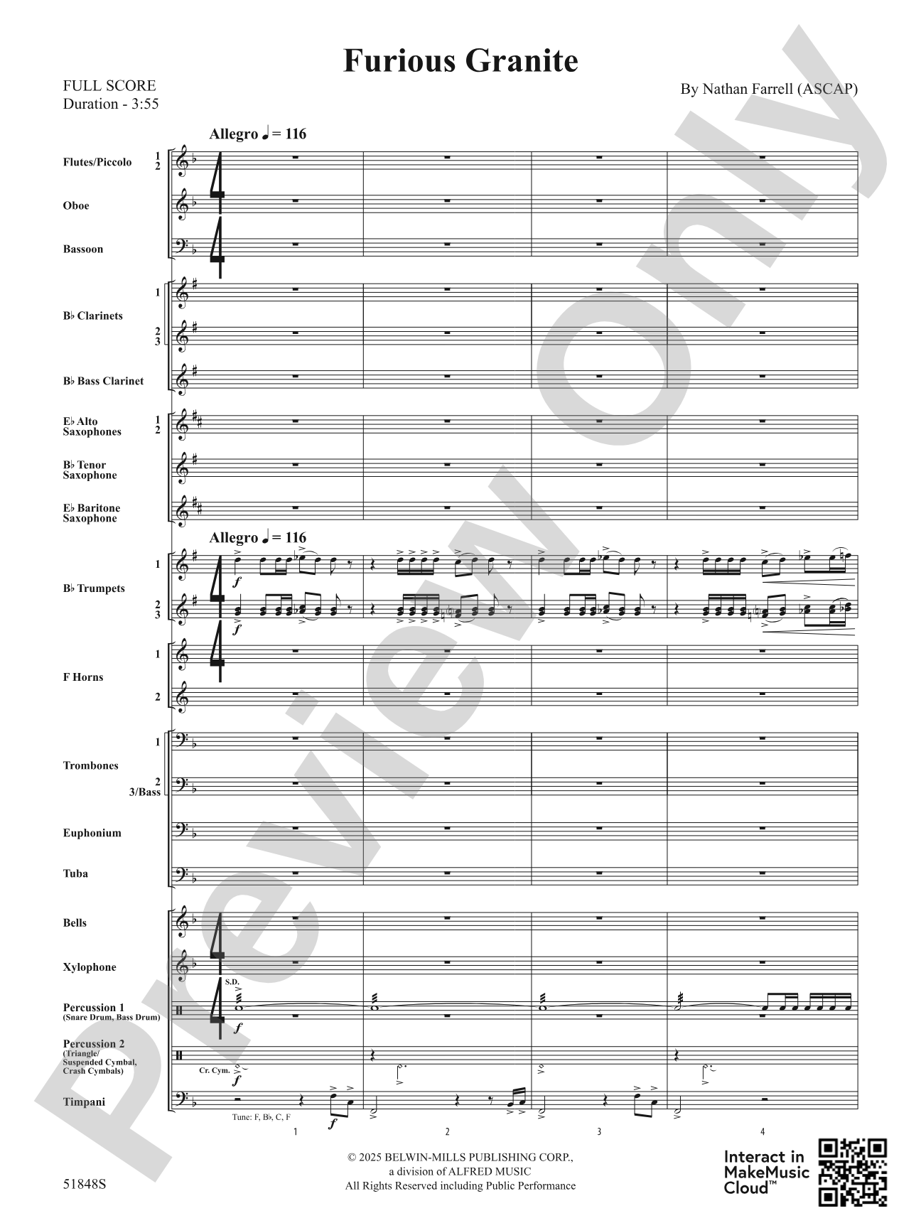 Furious Granite: Concert Band Conductor Score & Parts