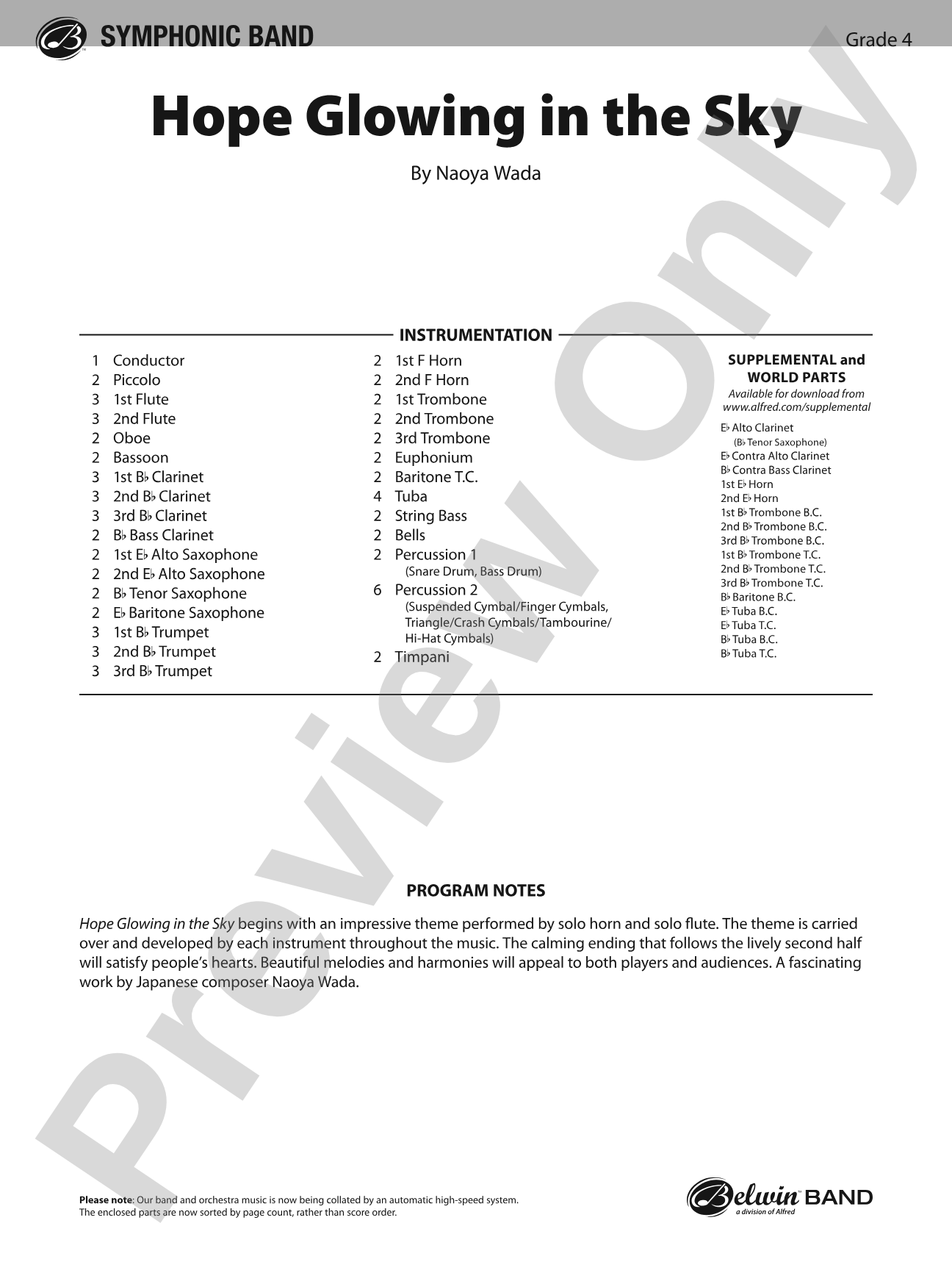 Hope Glowing in the Sky: Concert Band Conductor Score & Parts