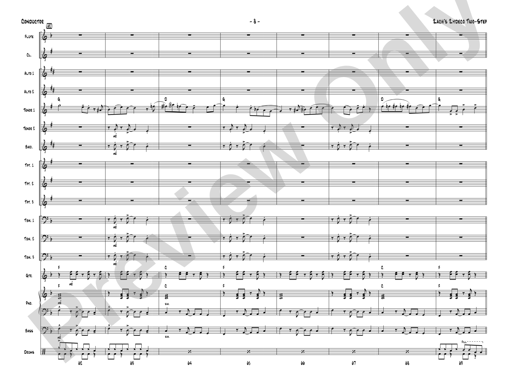 Zack's Zydeco Two-Step: Jazz Ensemble Conductor Score & Parts