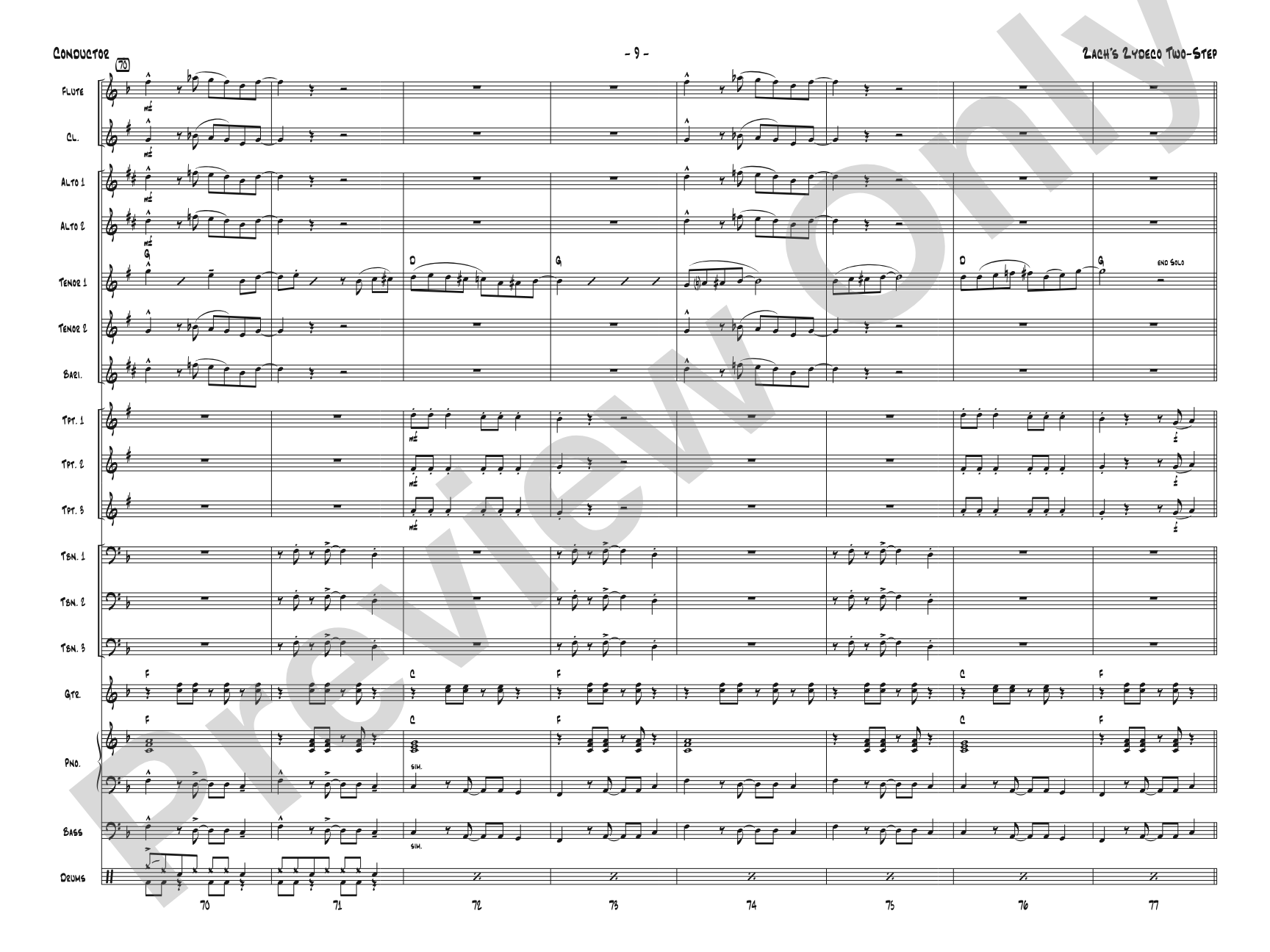 Zack's Zydeco Two-Step: Jazz Ensemble Conductor Score & Parts