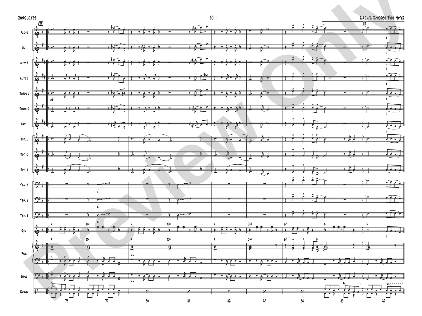 Zack's Zydeco Two-Step: Jazz Ensemble Conductor Score & Parts