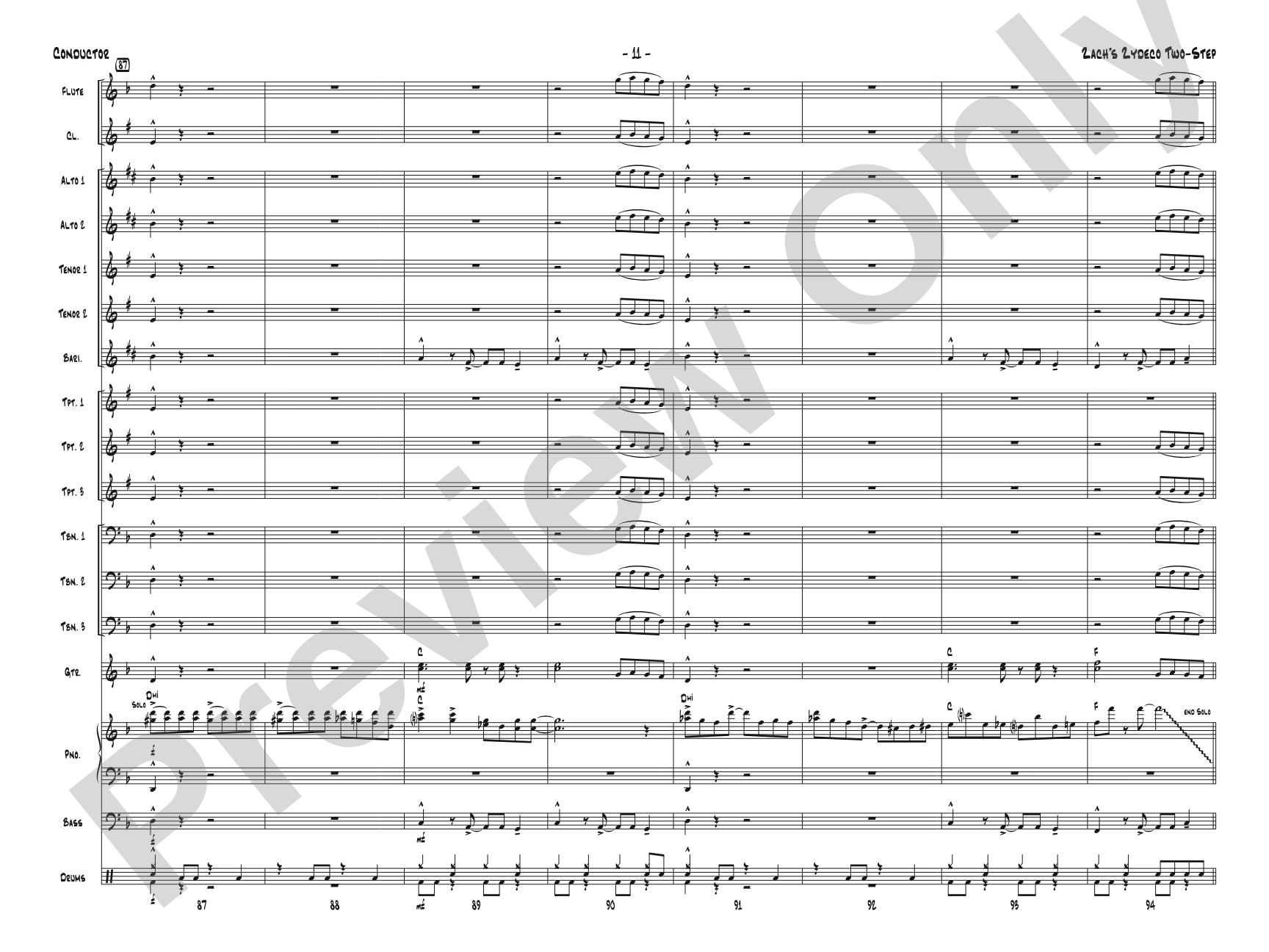 Zack's Zydeco Two-Step: Jazz Ensemble Conductor Score & Parts