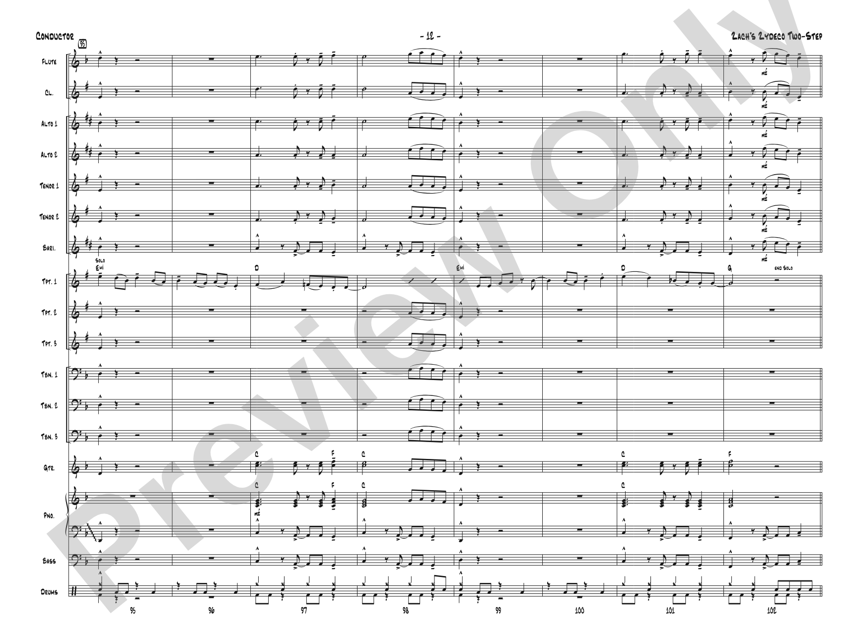 Zack's Zydeco Two-Step: Jazz Ensemble Conductor Score & Parts