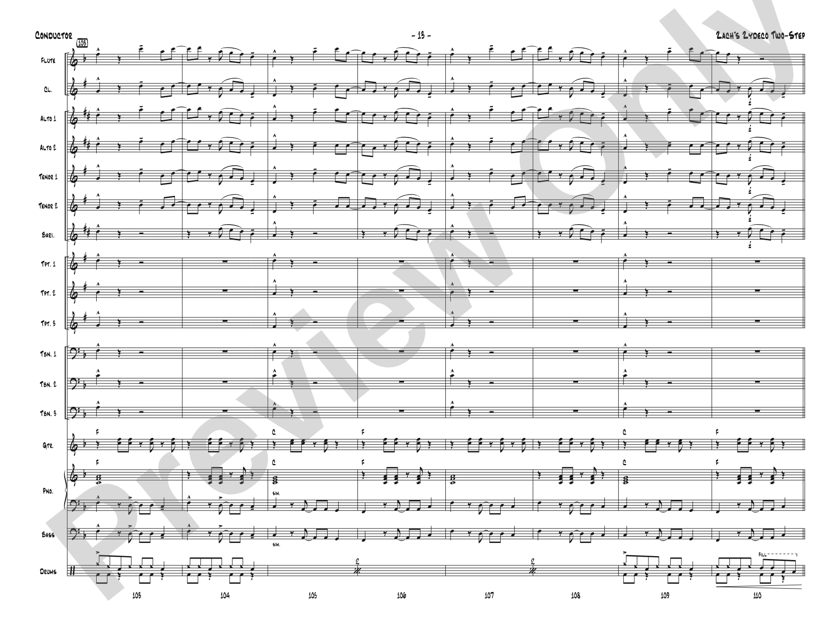 Zack's Zydeco Two-Step: Jazz Ensemble Conductor Score & Parts