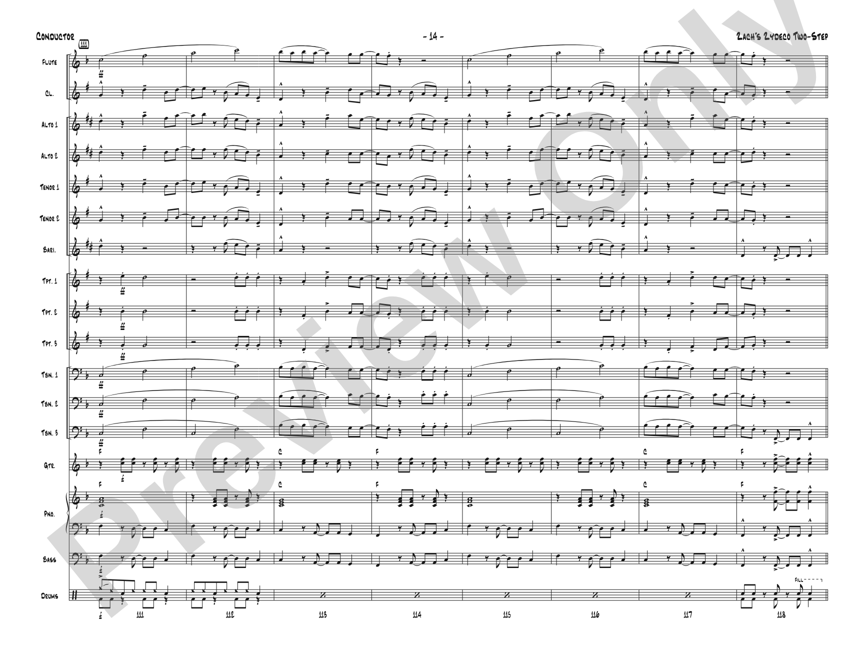 Zack's Zydeco Two-Step: Jazz Ensemble Conductor Score & Parts