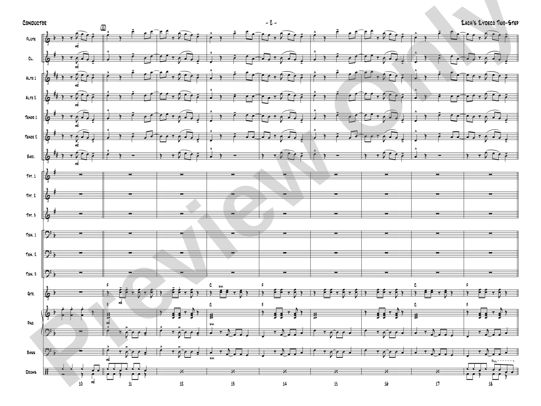 Zack's Zydeco Two-Step: Jazz Ensemble Conductor Score & Parts