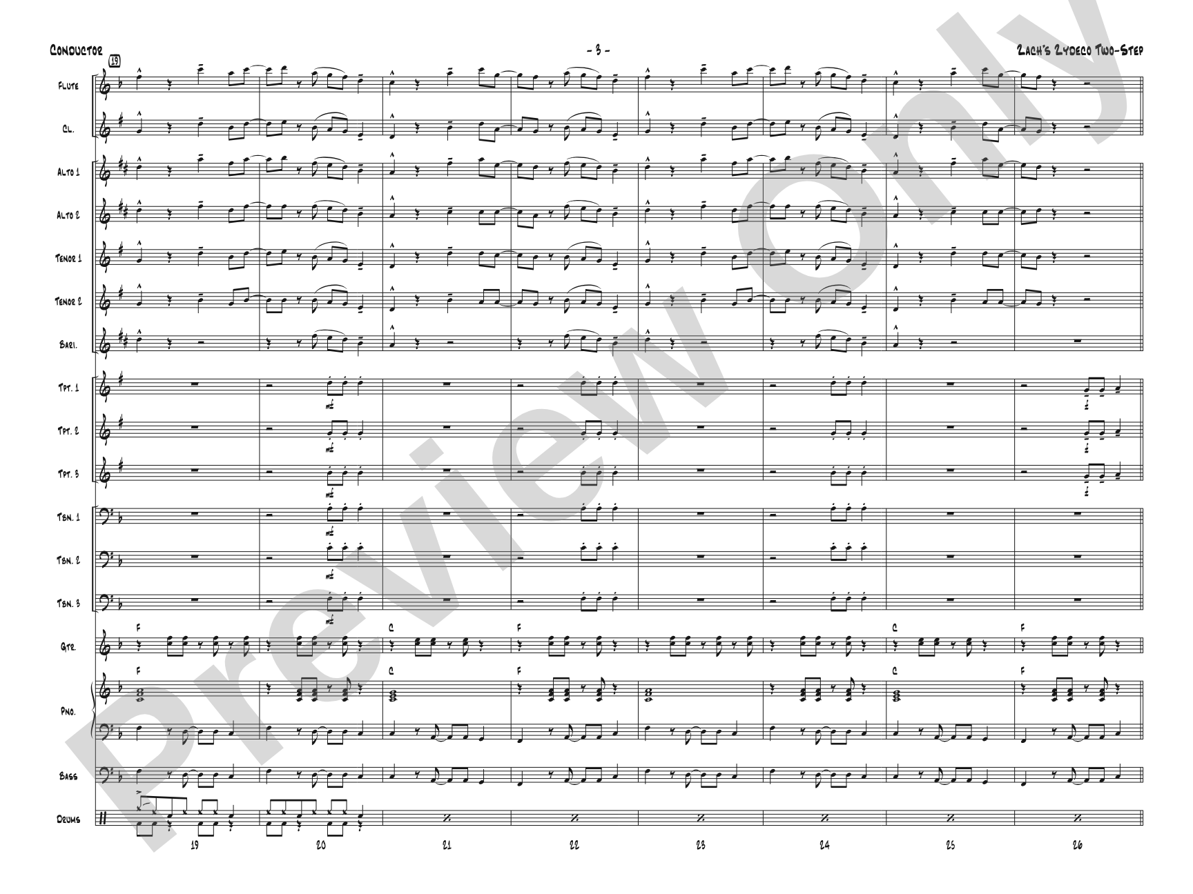 Zack's Zydeco Two-Step: Jazz Ensemble Conductor Score & Parts