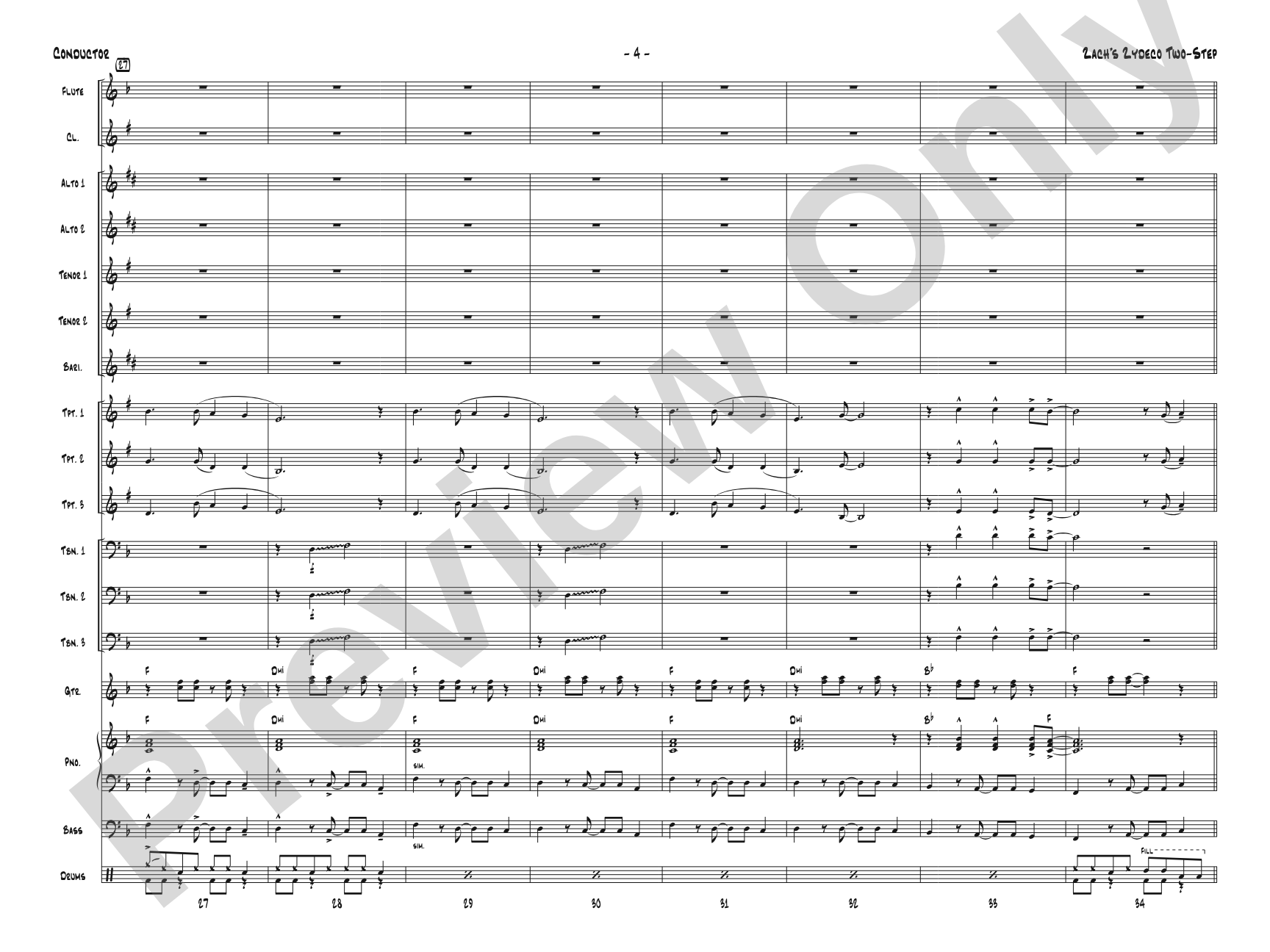 Zack's Zydeco Two-Step: Jazz Ensemble Conductor Score & Parts