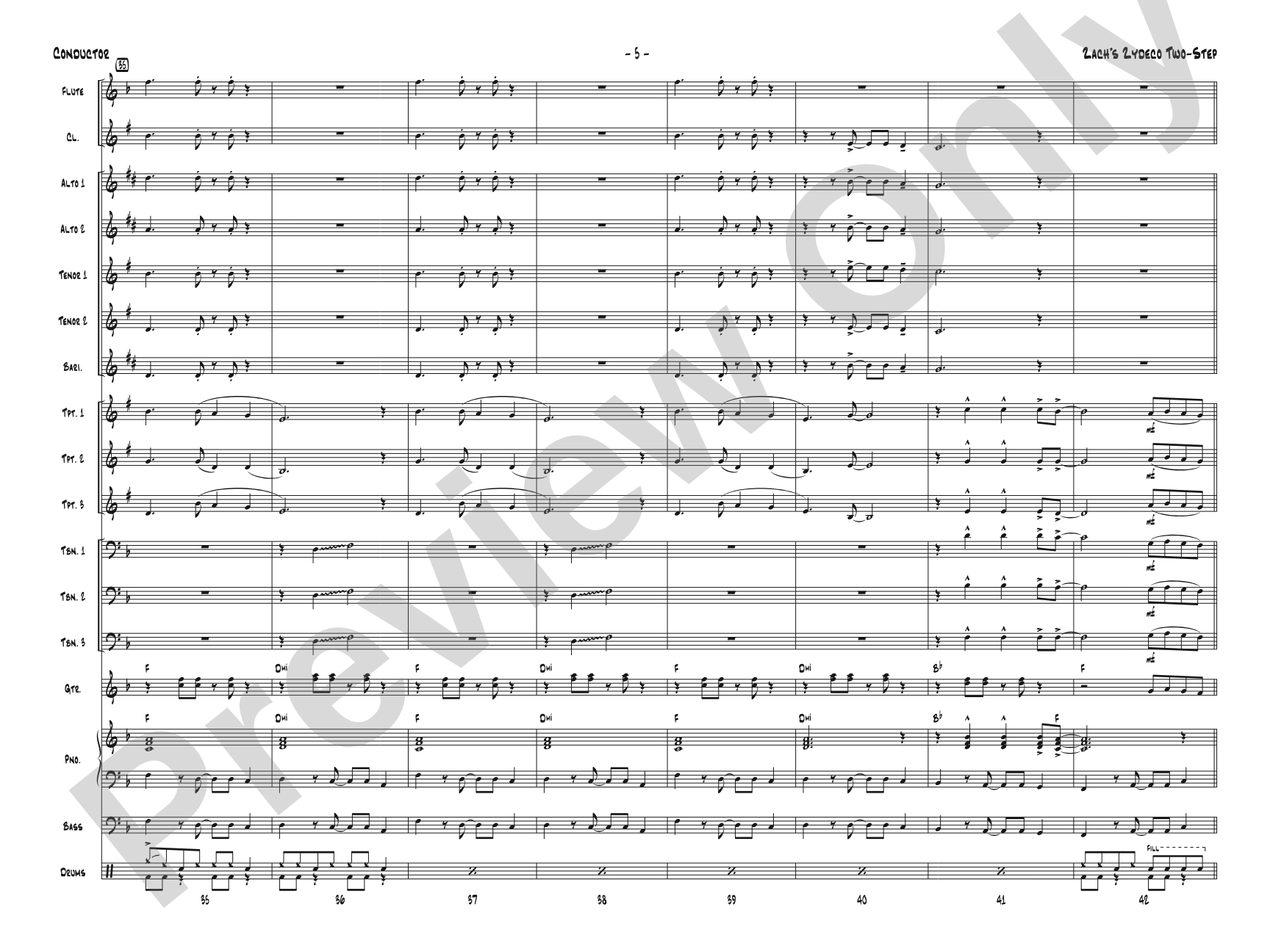 Zack's Zydeco Two-Step: Jazz Ensemble Conductor Score & Parts