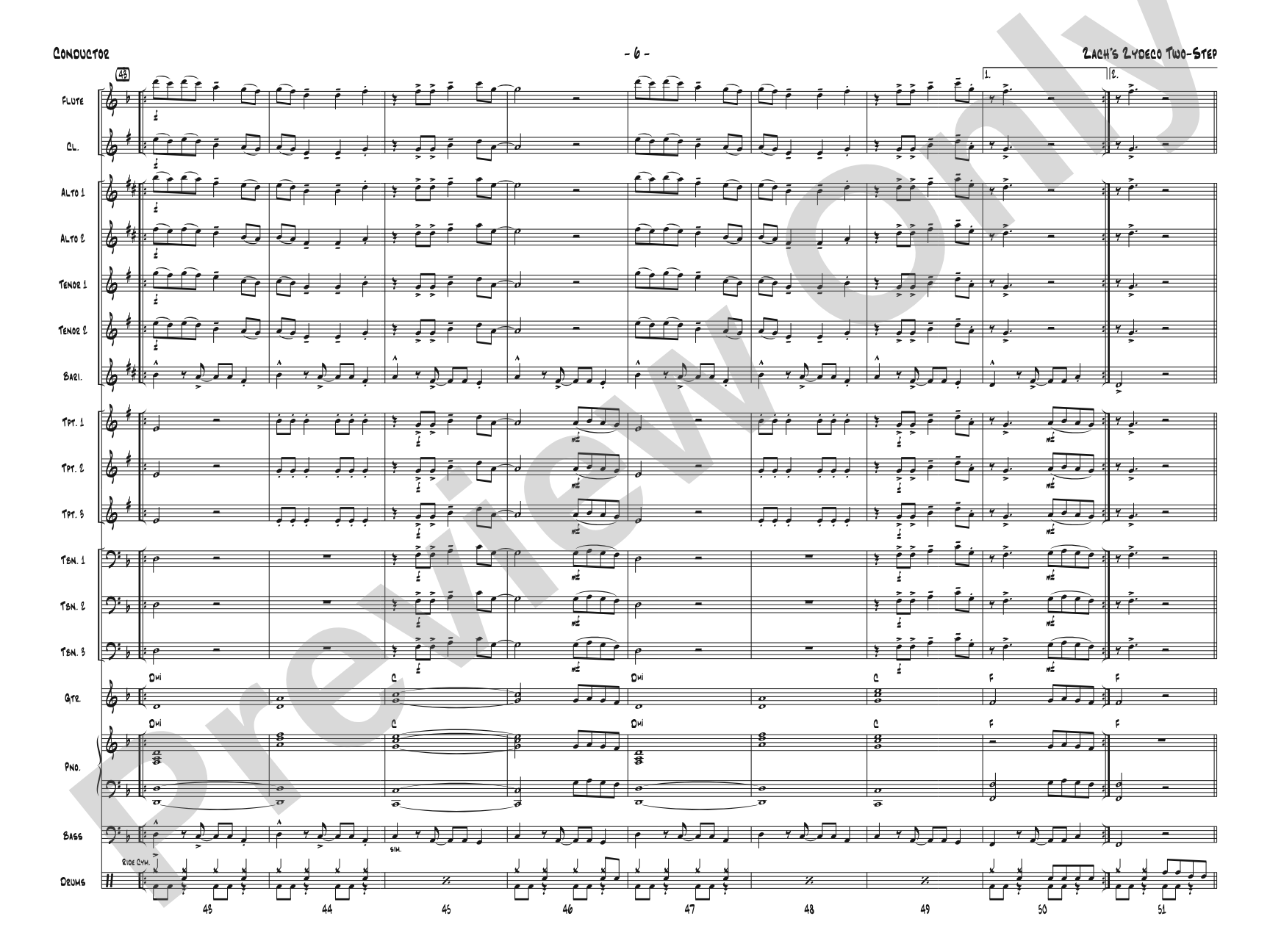 Zack's Zydeco Two-Step: Jazz Ensemble Conductor Score & Parts