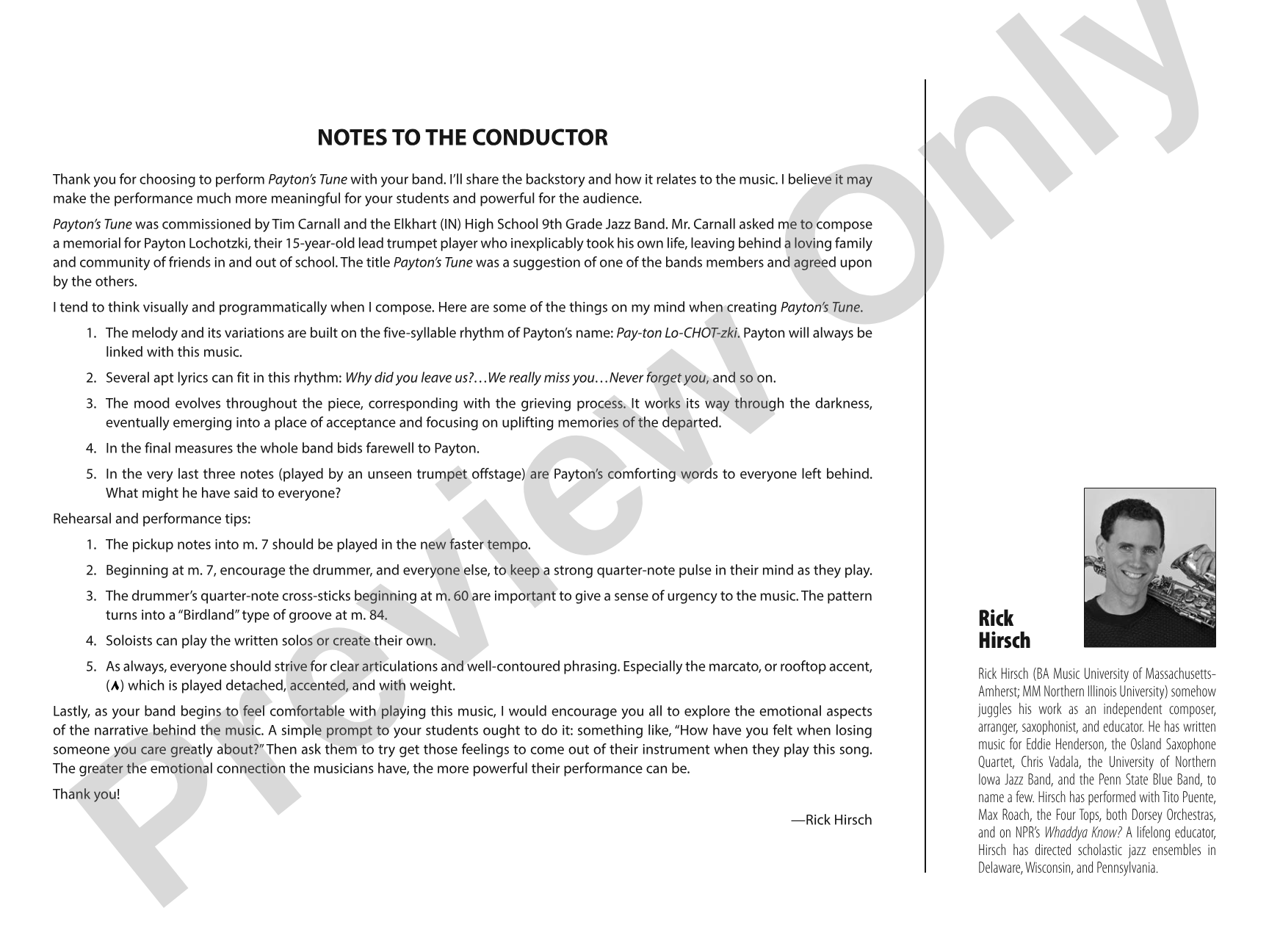 Payton's Tune: Score