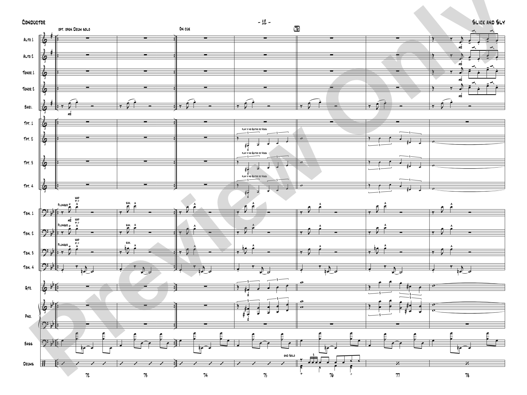 Slick and Sly: Jazz Ensemble Conductor Score & Parts