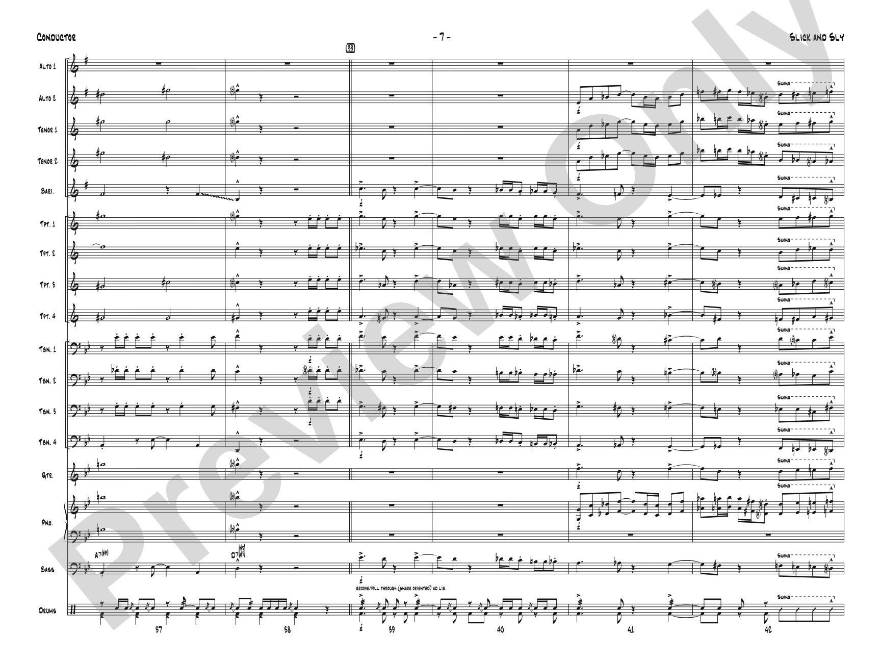 Slick and Sly: Jazz Ensemble Conductor Score & Parts