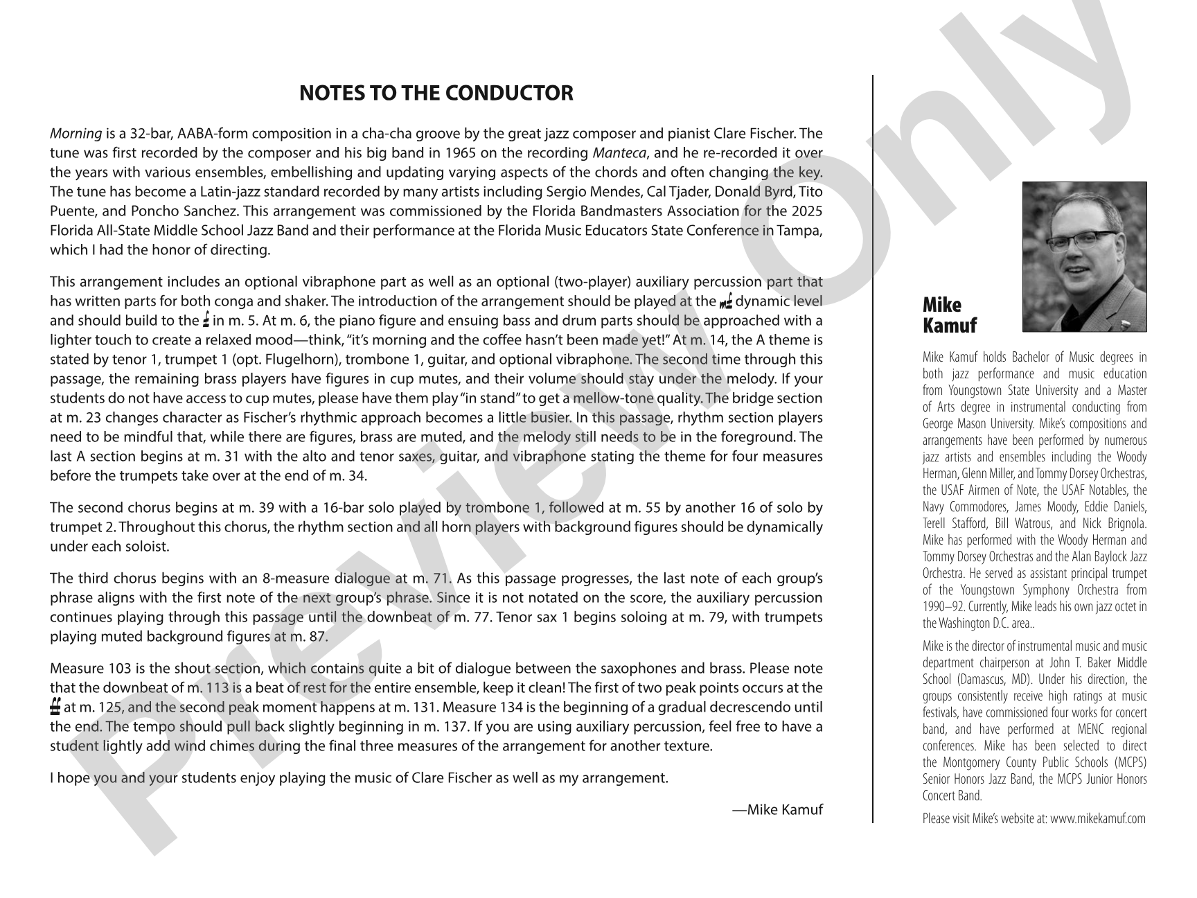 Morning: Jazz Ensemble Conductor Score & Parts