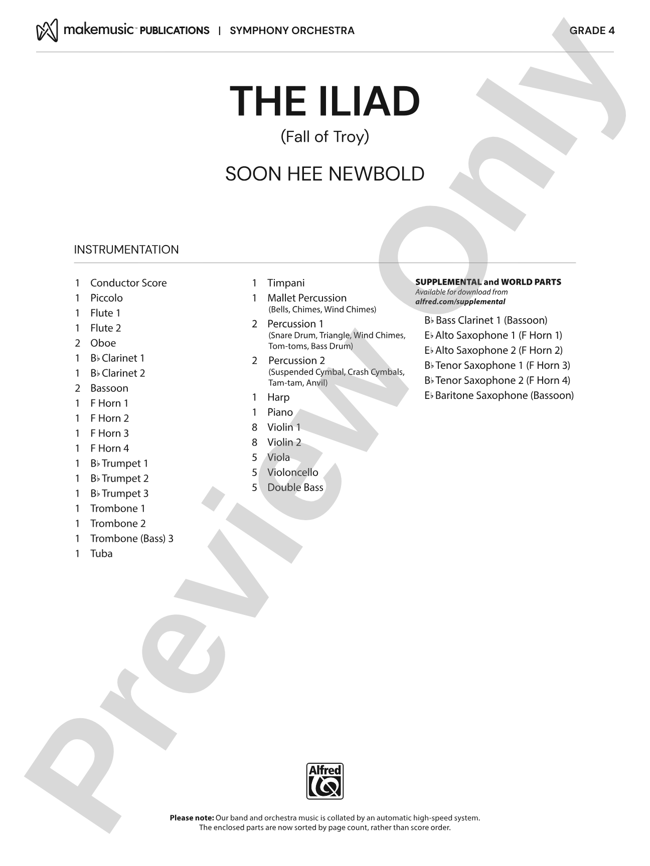 The Iliad: Full Orchestra Conductor Score & Parts