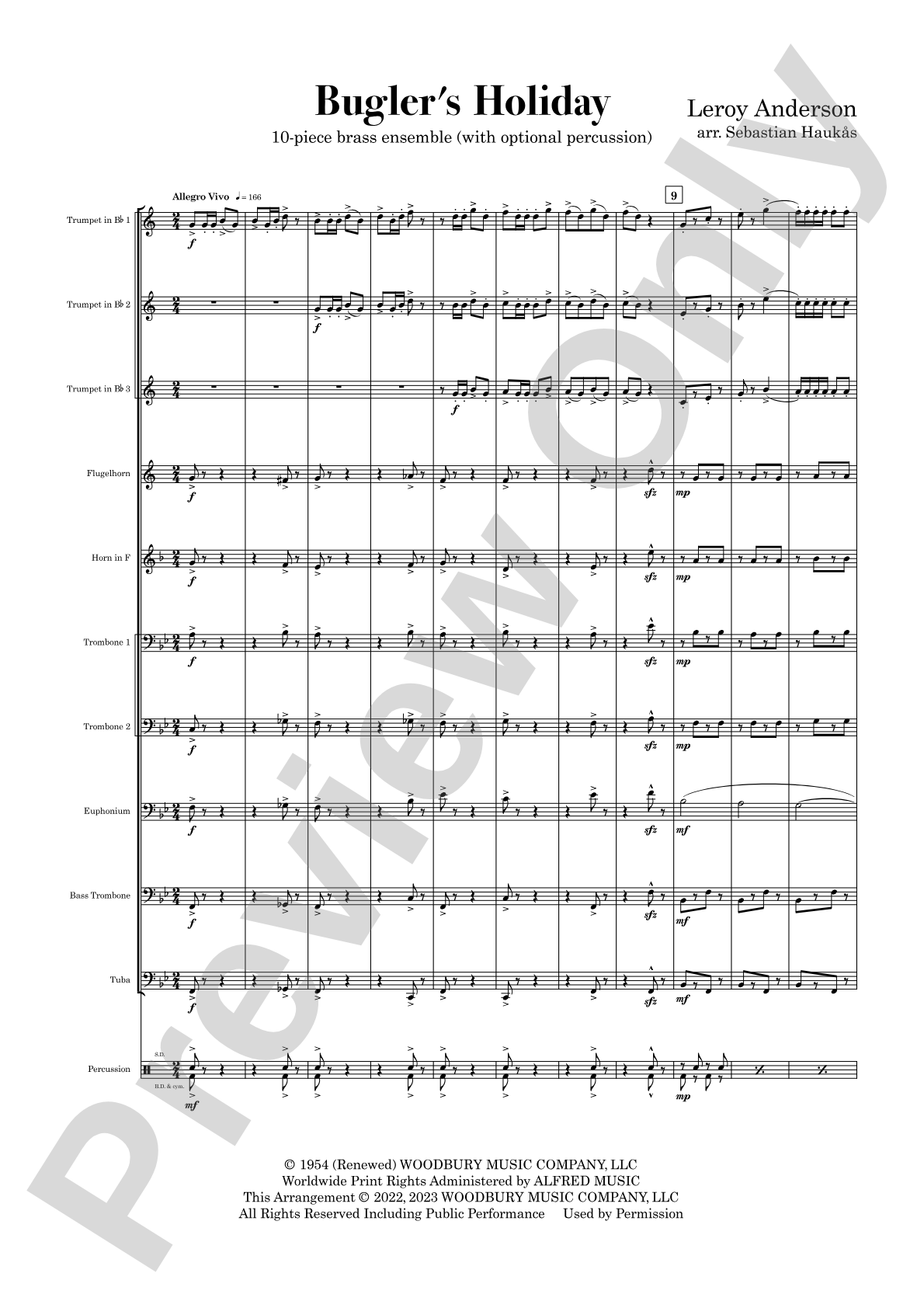 Bugler's Holiday: Brass Ensemble Conductor Score & Parts