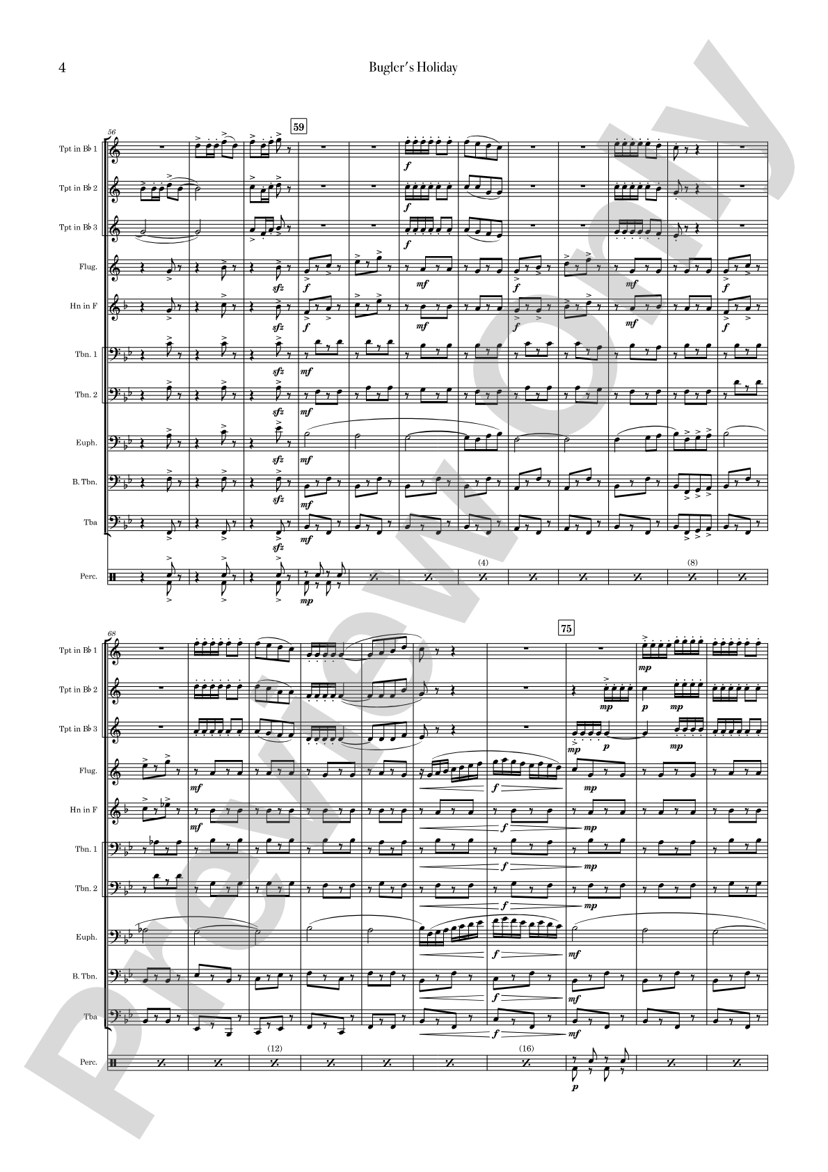 Bugler's Holiday: Brass Ensemble Conductor Score & Parts
