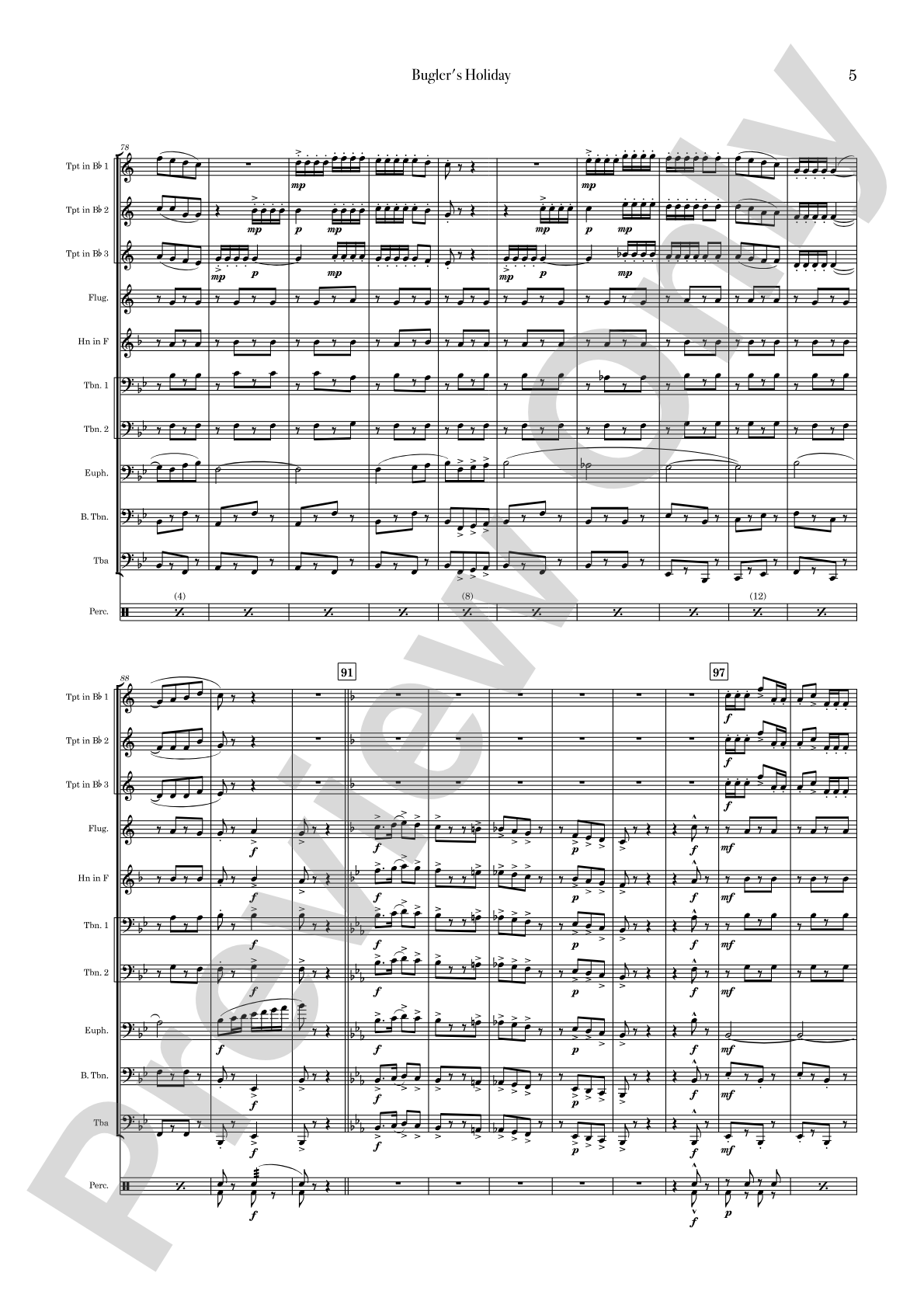 Bugler's Holiday: Brass Ensemble Conductor Score & Parts