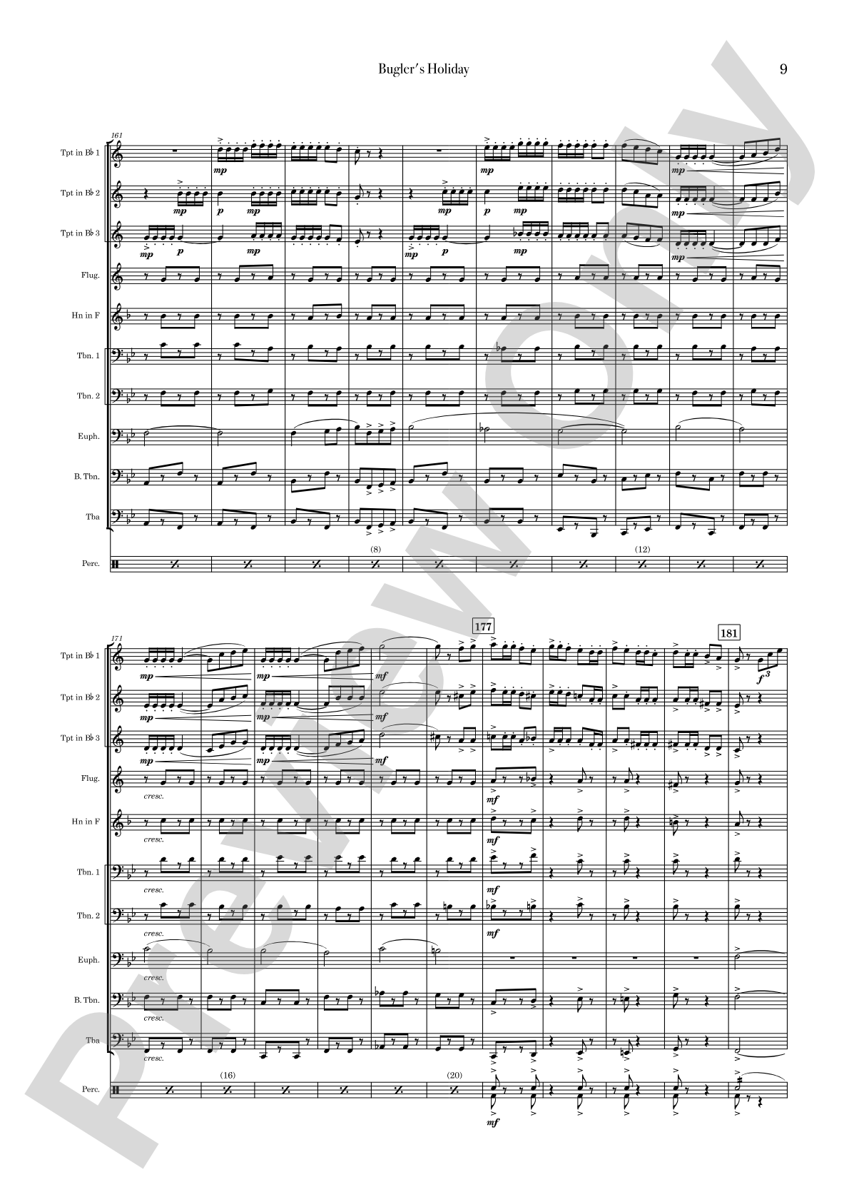 Bugler's Holiday: Brass Ensemble Conductor Score & Parts