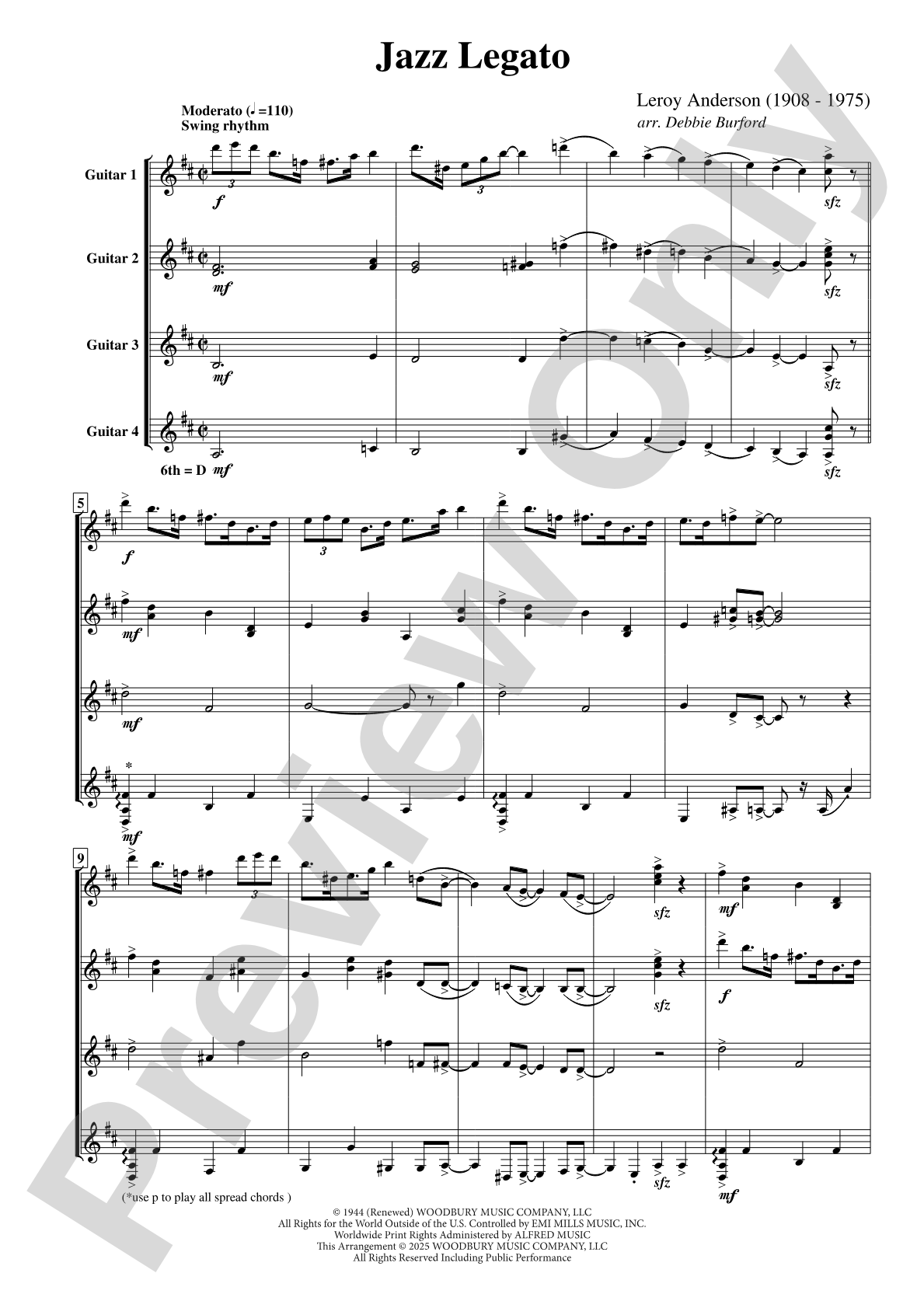 Jazz Legato: Guitar Quartet Conductor Score & Parts