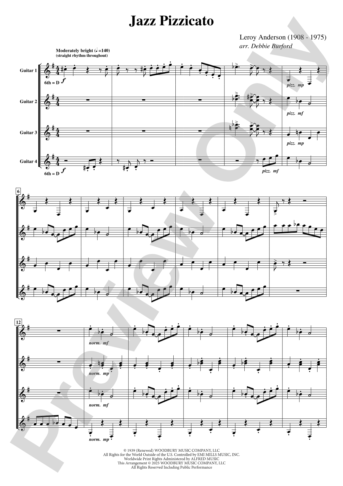 Jazz Pizzicato: Guitar Quartet Conductor Score & Parts