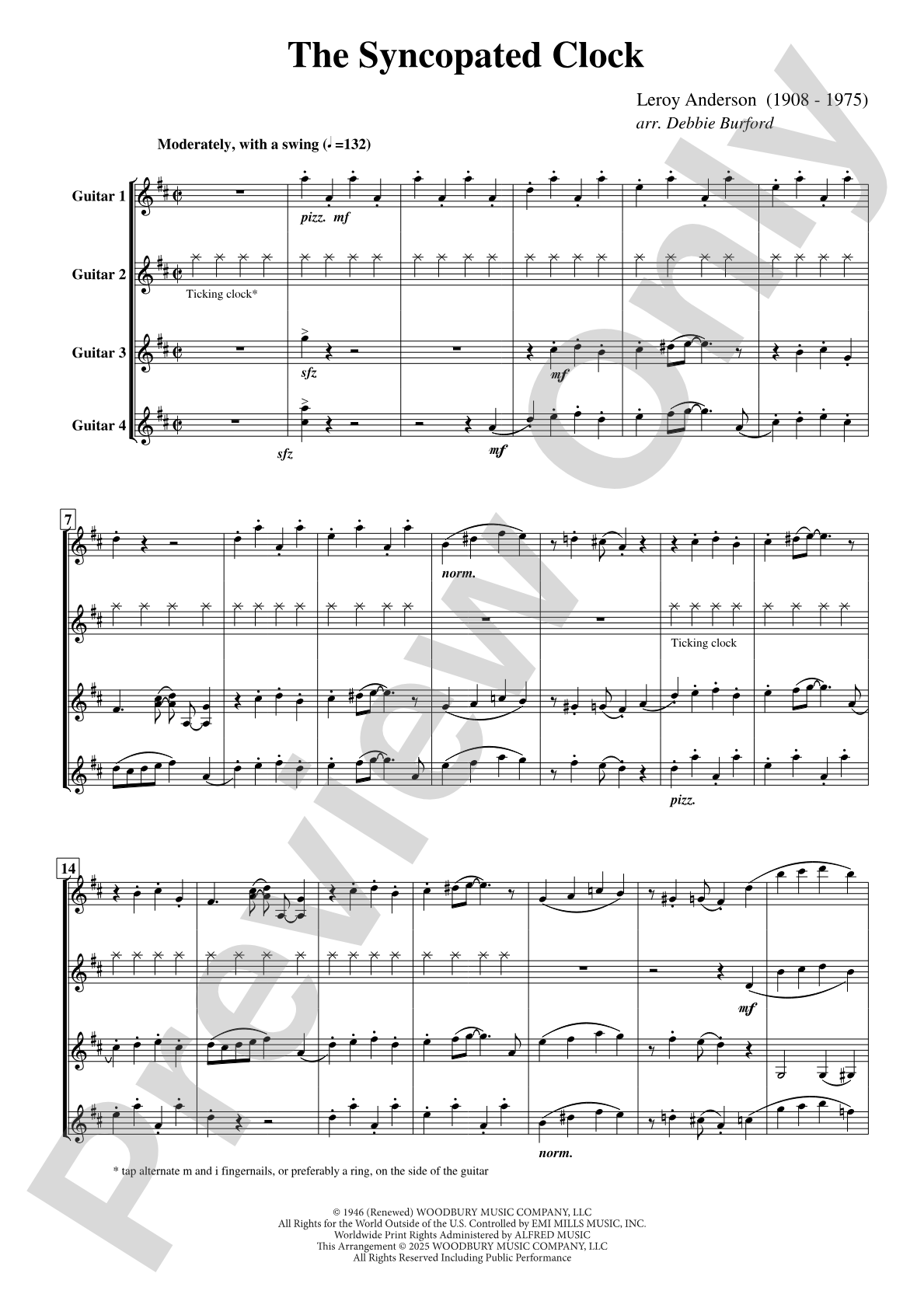 The Syncopated Clock: Guitar Quartet Conductor Score & Parts