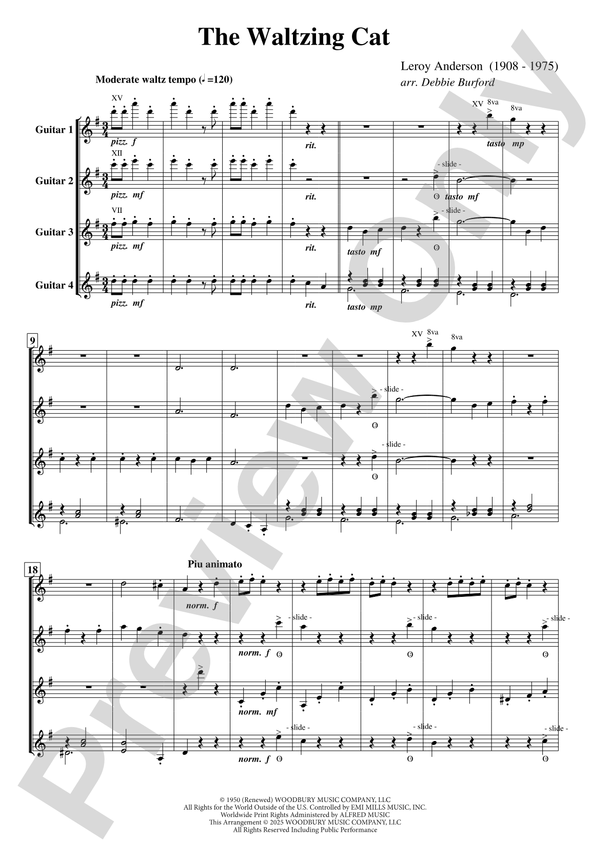 The Waltzing Cat: Guitar Quartet Conductor Score & Parts