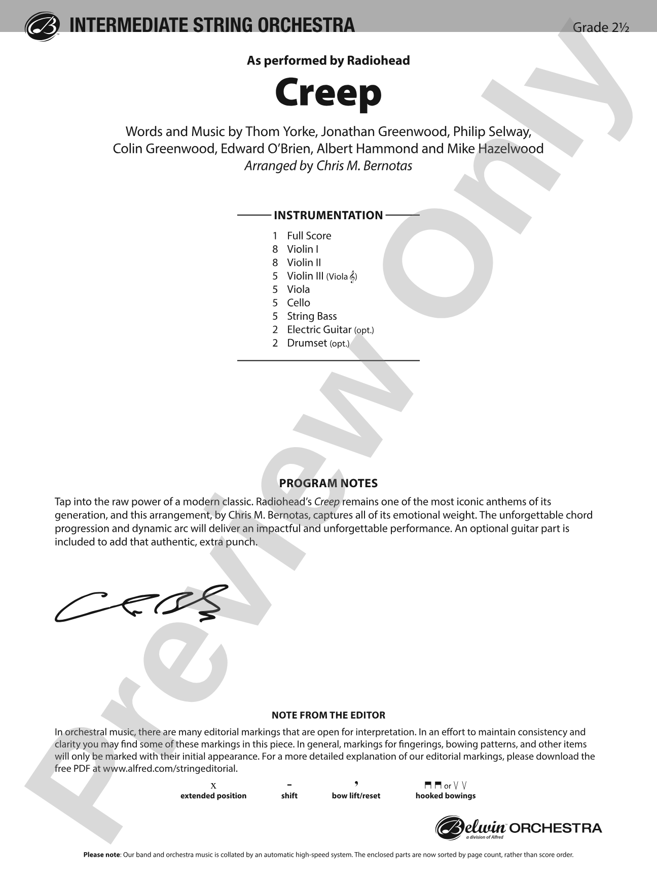 Creep: String Orchestra Conductor Score & Parts