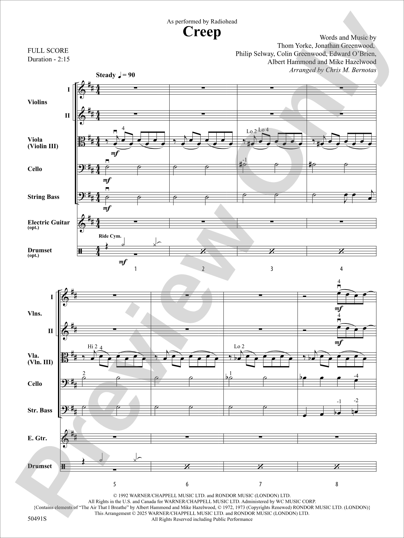 Creep: String Orchestra Conductor Score & Parts