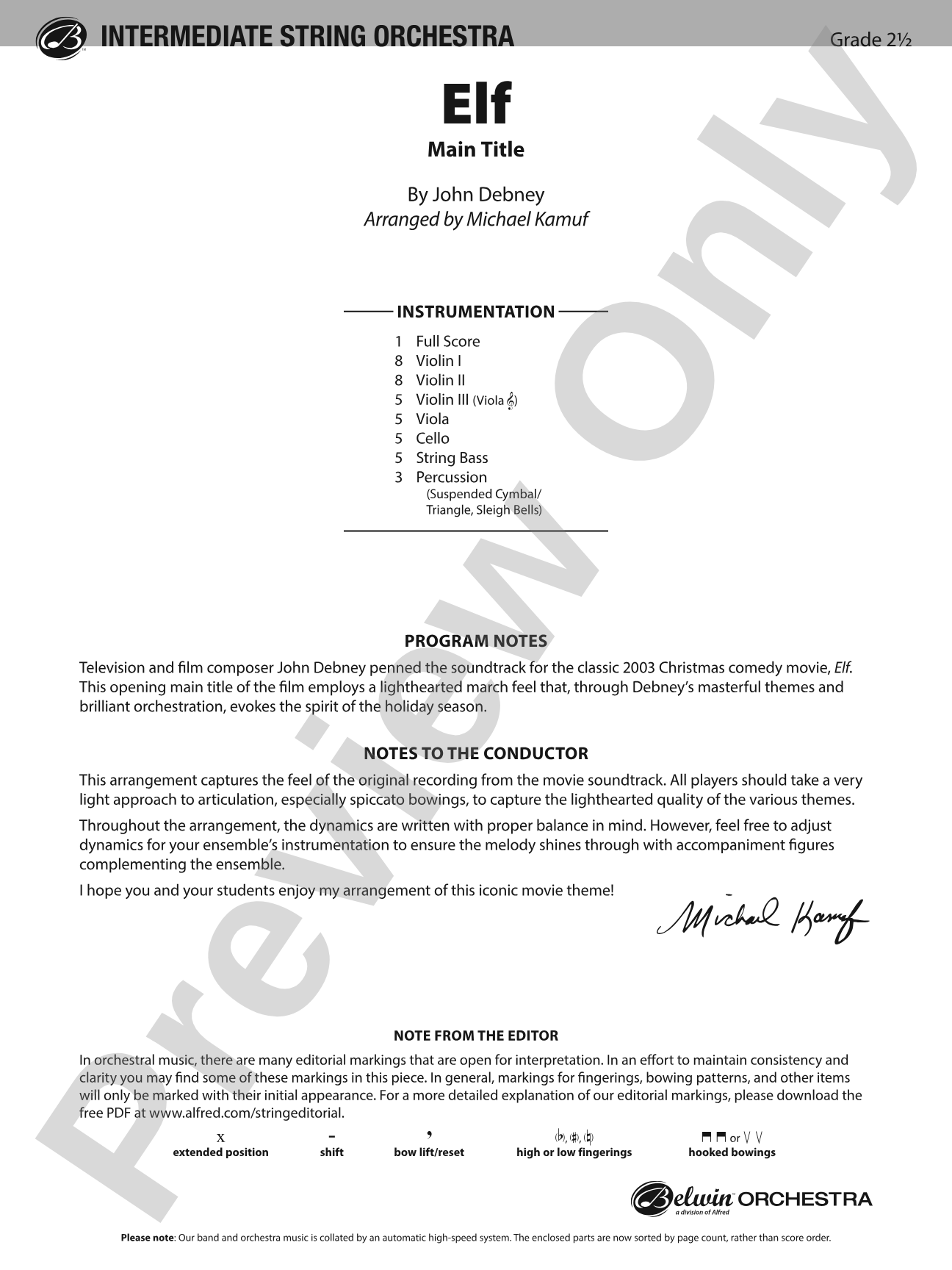 Elf: String Orchestra Conductor Score & Parts