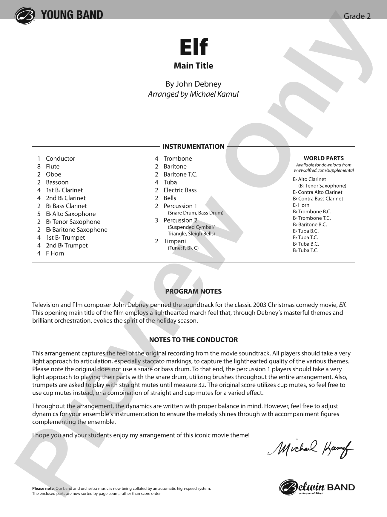 Elf: Concert Band Conductor Score & Parts