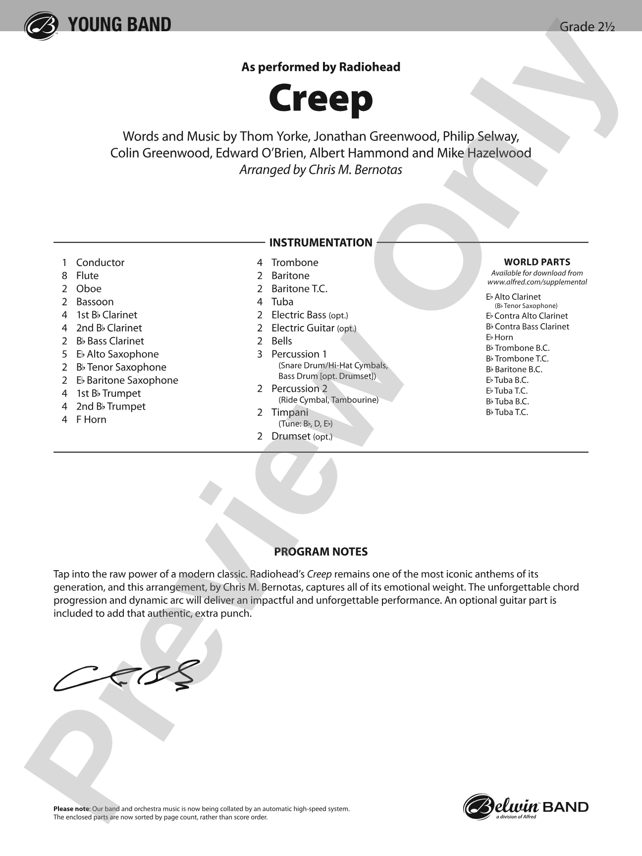 Creep: Concert Band Conductor Score & Parts