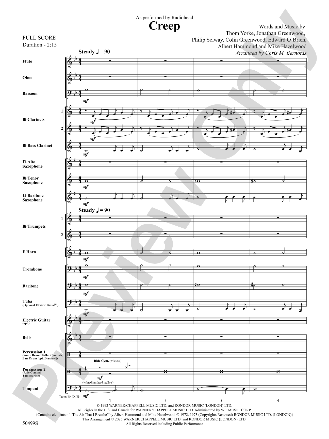 Creep: Concert Band Conductor Score & Parts