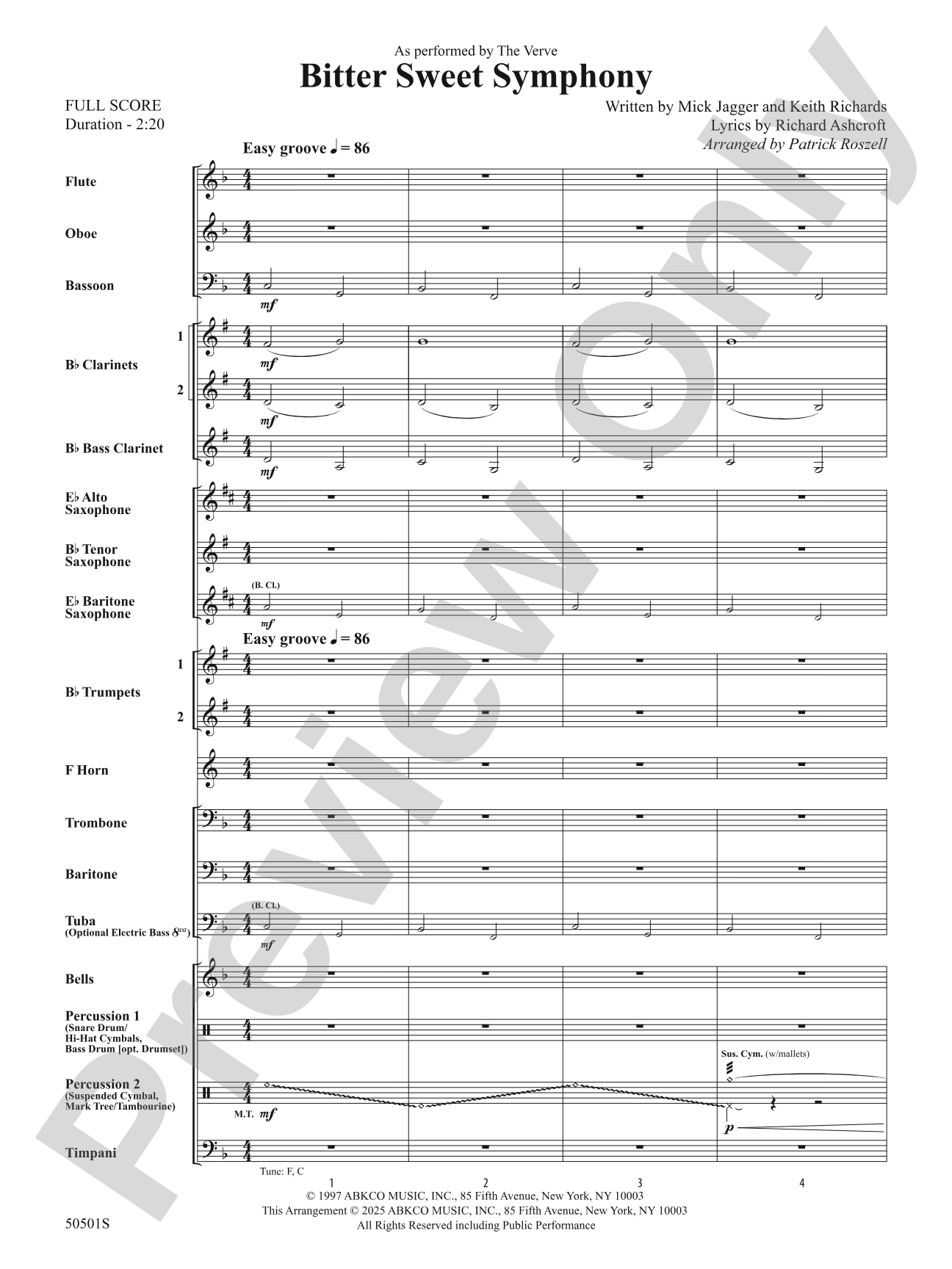 Bitter Sweet Symphony: Concert Band Conductor Score & Parts