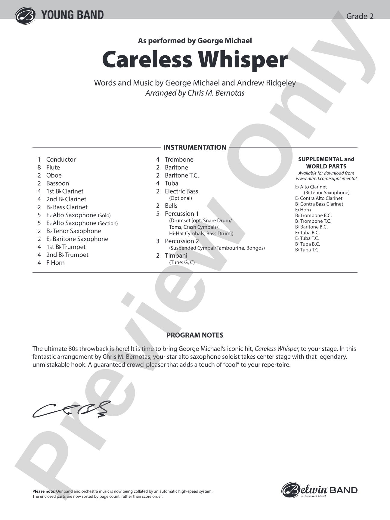 Careless Whisper: Concert Band Conductor Score & Parts