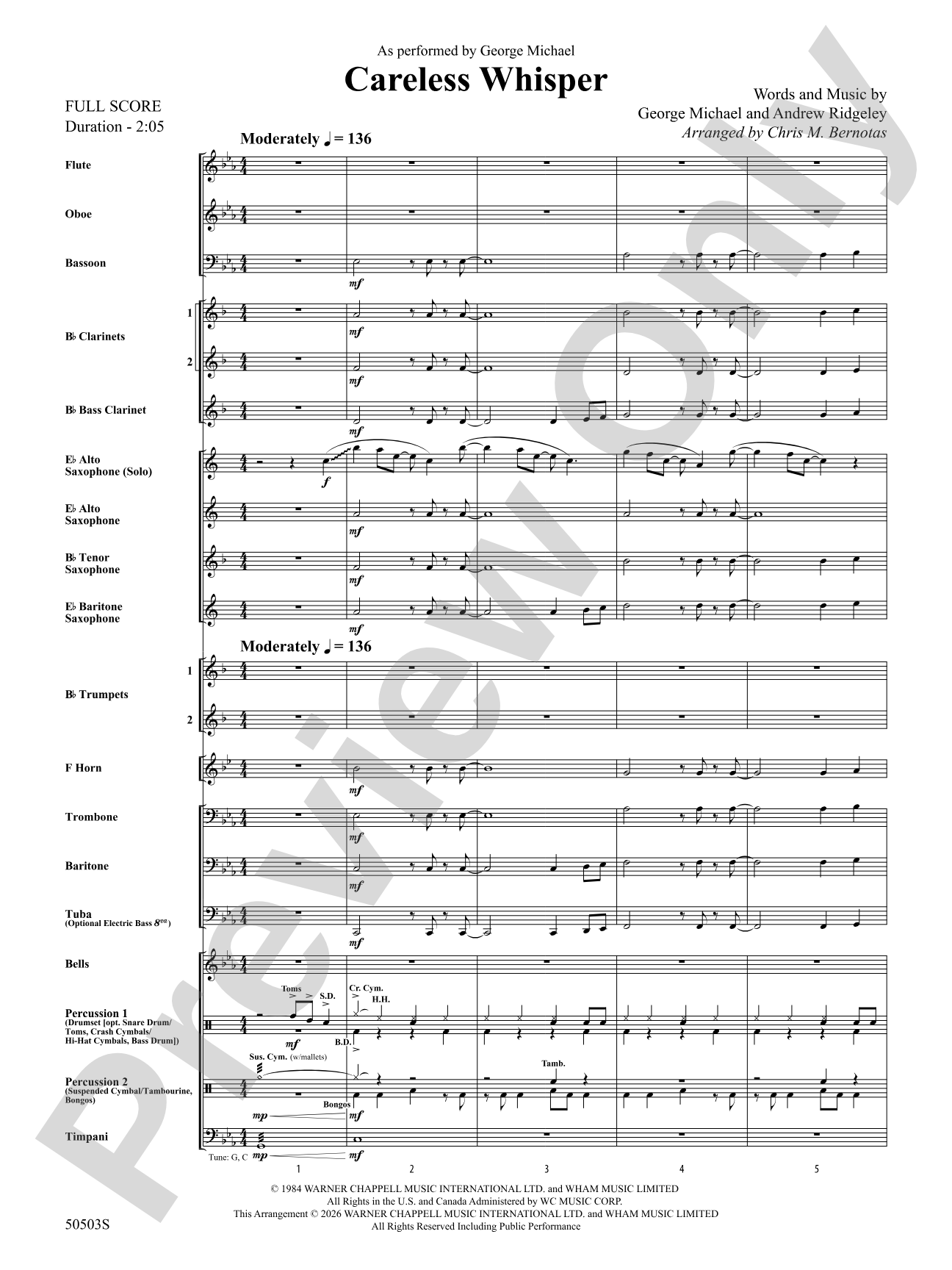 Careless Whisper: Concert Band Conductor Score & Parts