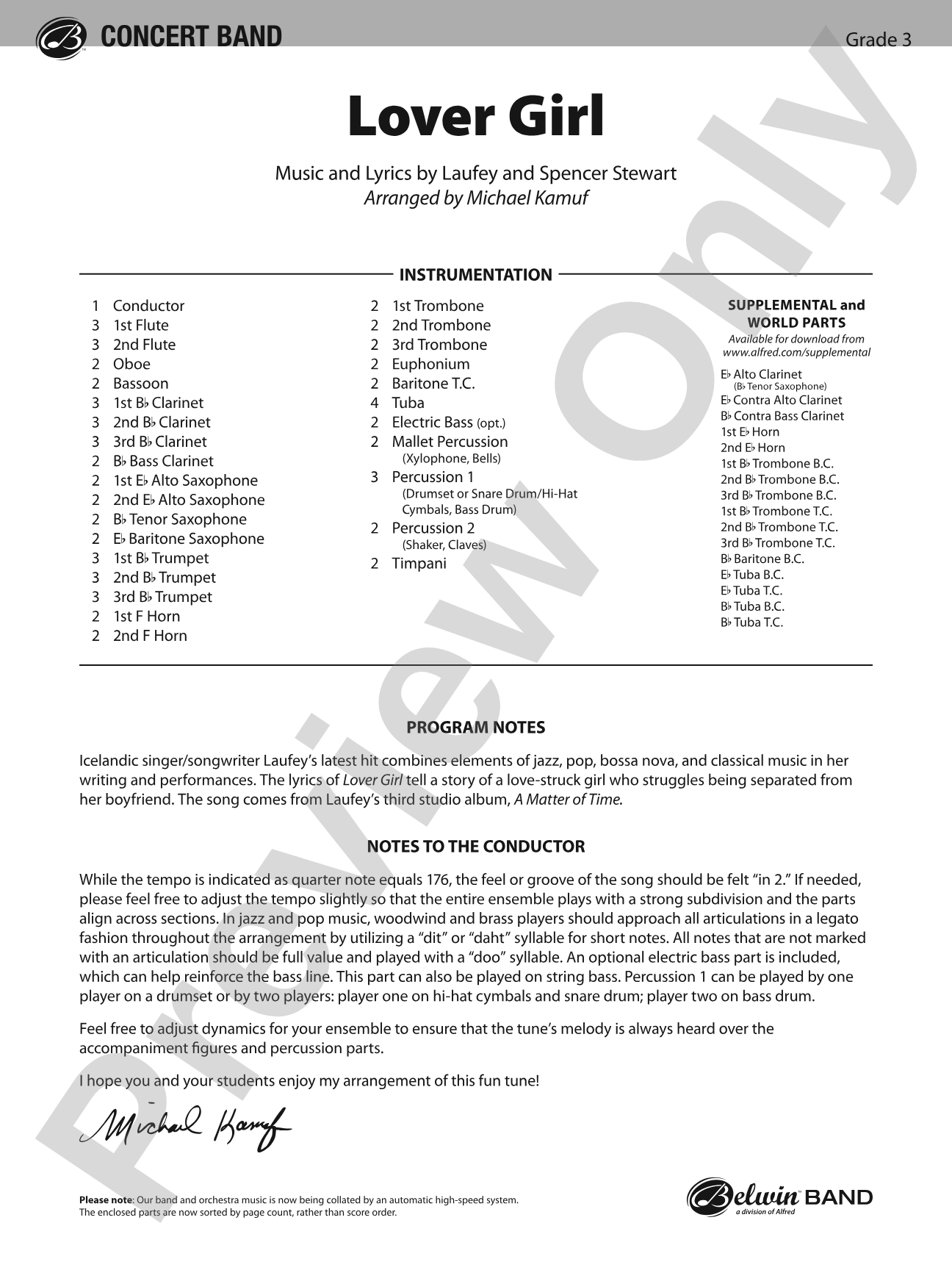Lover Girl: Concert Band Conductor Score & Parts
