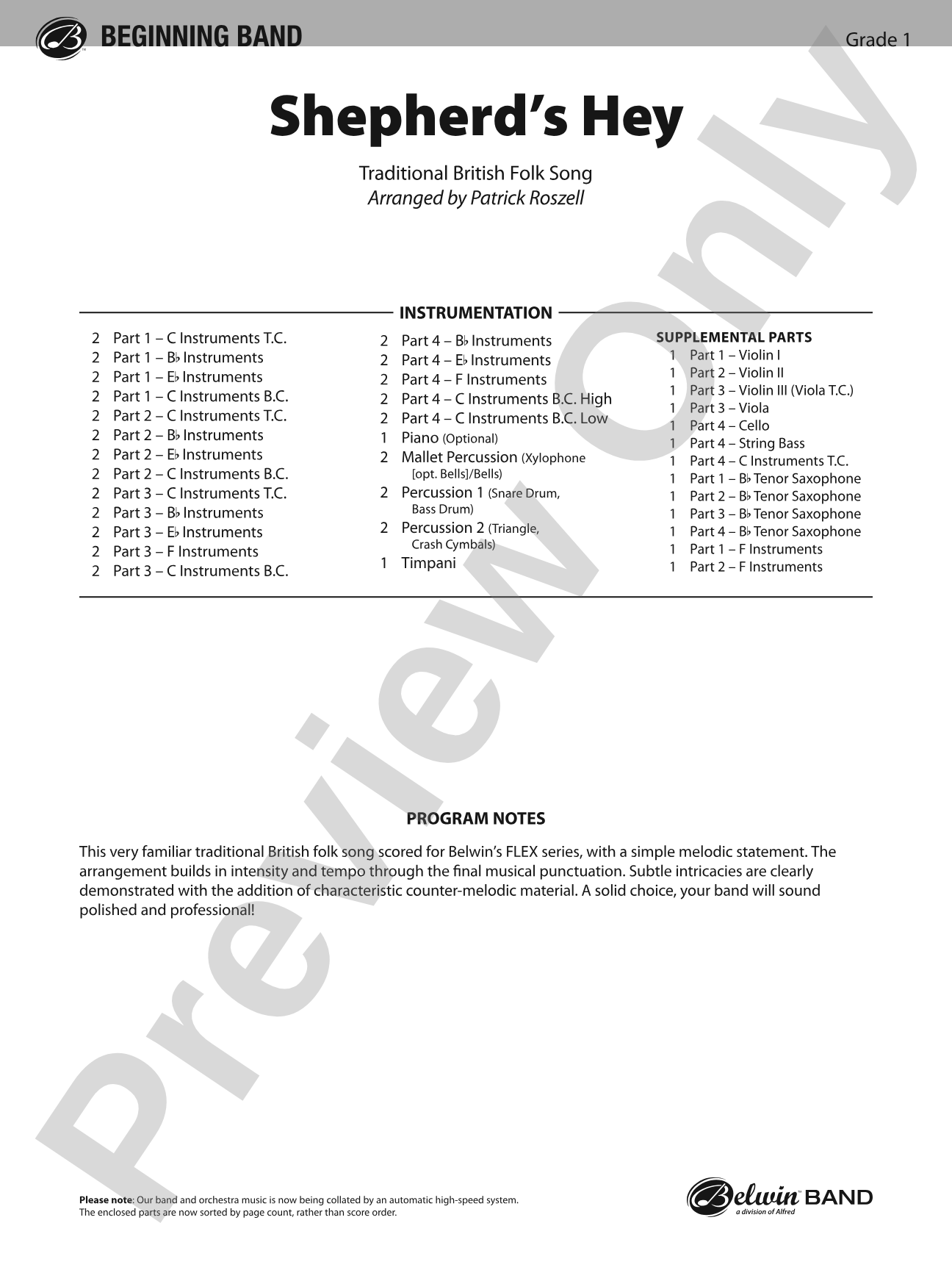 Shepherd's Hey: Flexible Band/String Ensemble Score & Parts